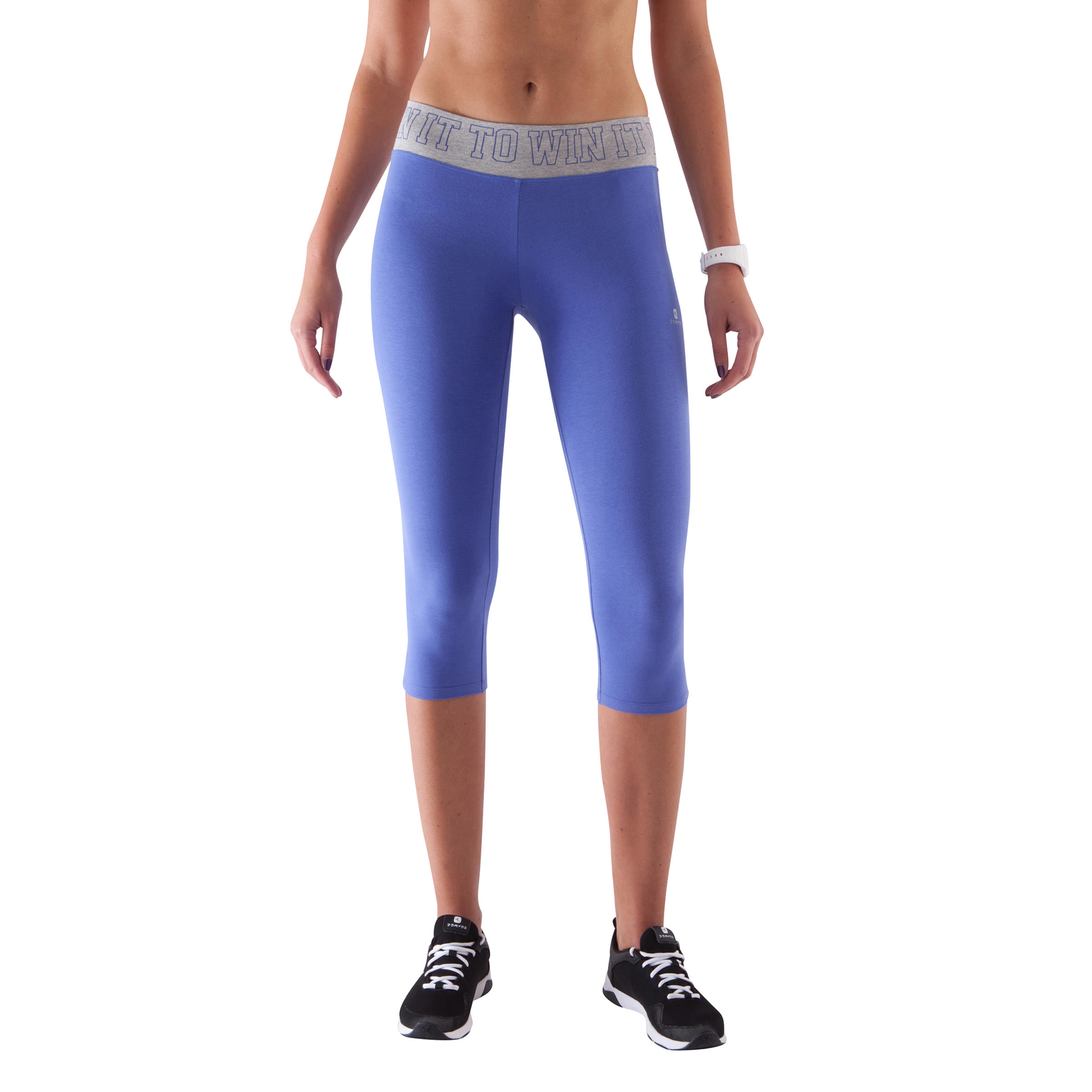 Women's Fitness Cropped Bottoms with Print Waistband - Blue/Grey 3/9