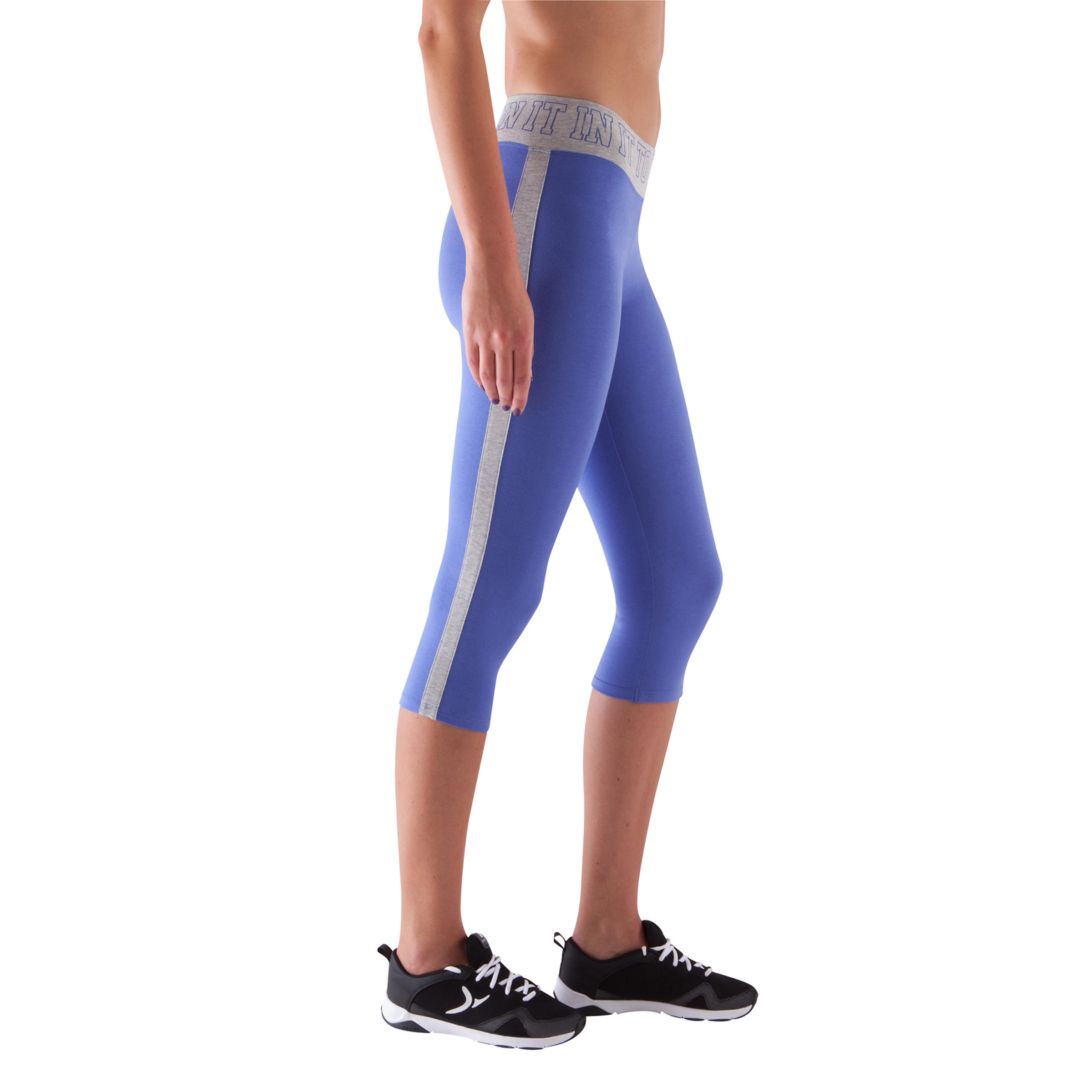 Women's Fitness Cropped Bottoms with Print Waistband - Blue/Grey 4/9