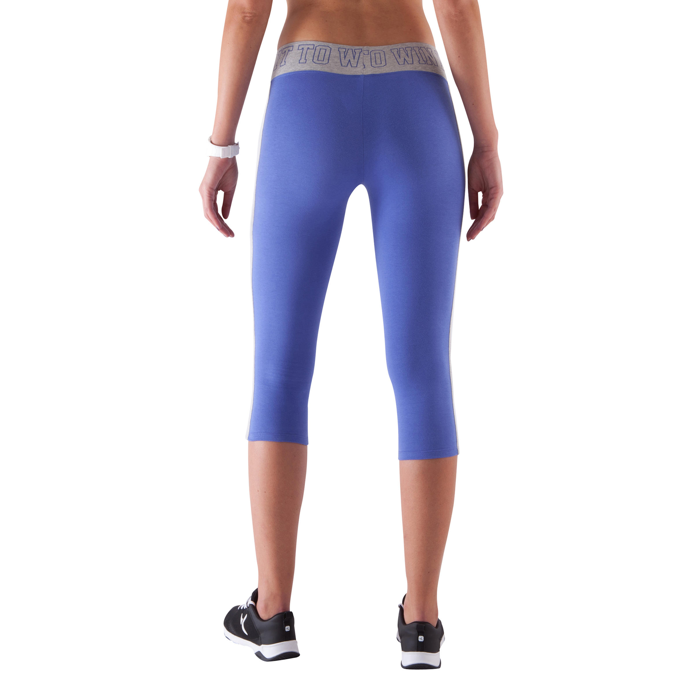 Women's Fitness Cropped Bottoms with Print Waistband - Blue/Grey 6/9