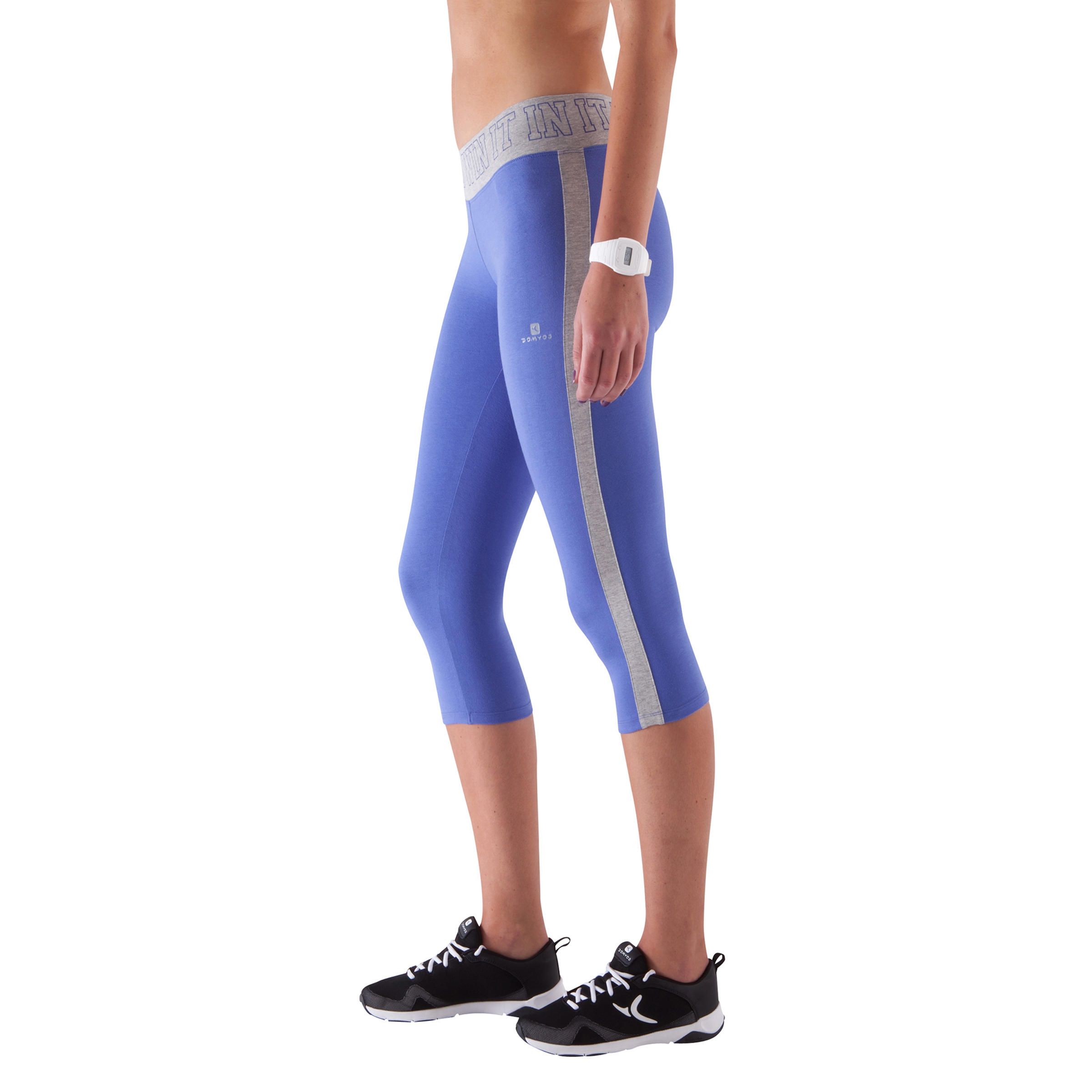 Women's Fitness Cropped Bottoms with Print Waistband - Blue/Grey 5/9