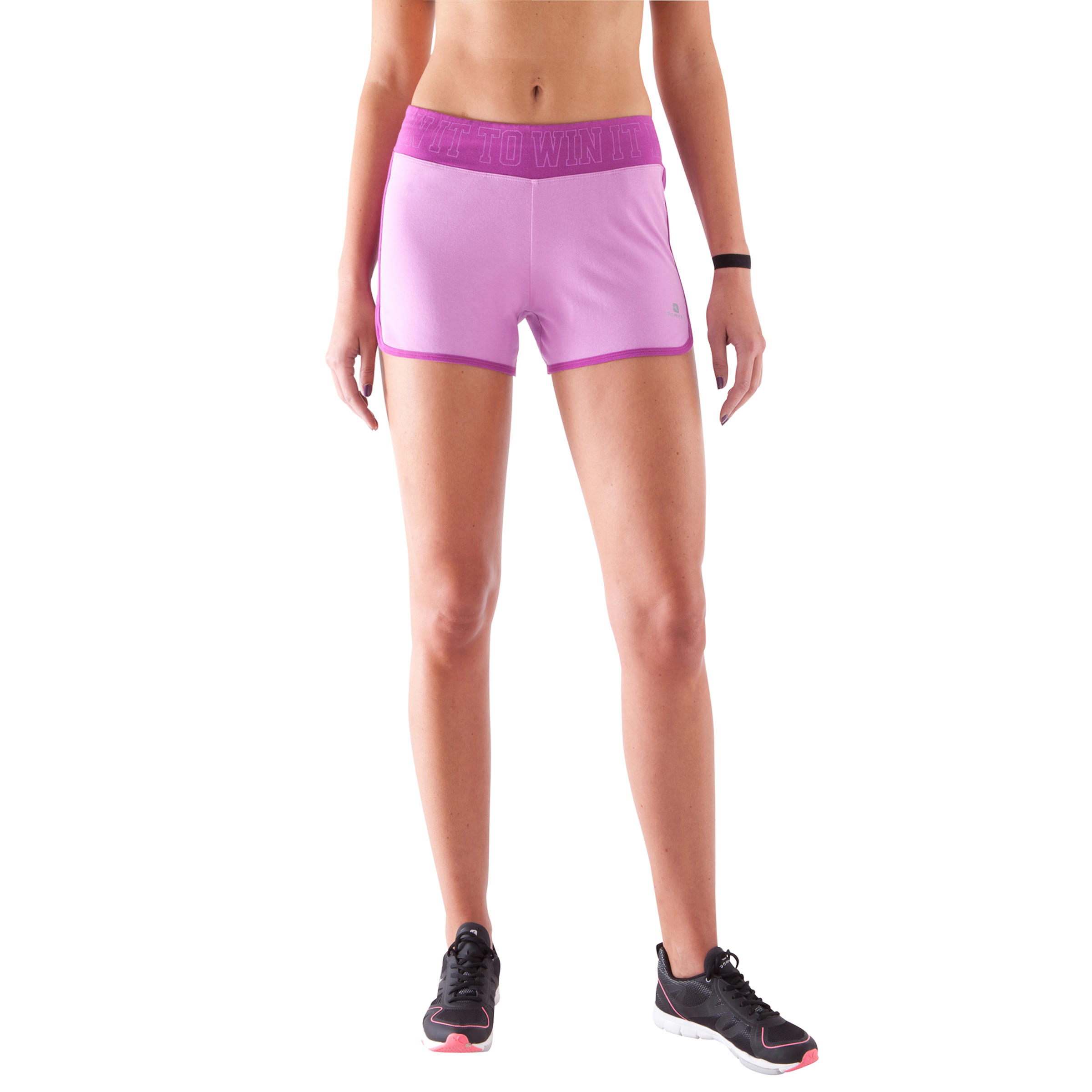Women's Fitness Shorts with Contrasting Print Waistband - Mauve/Dark Pink 3/11
