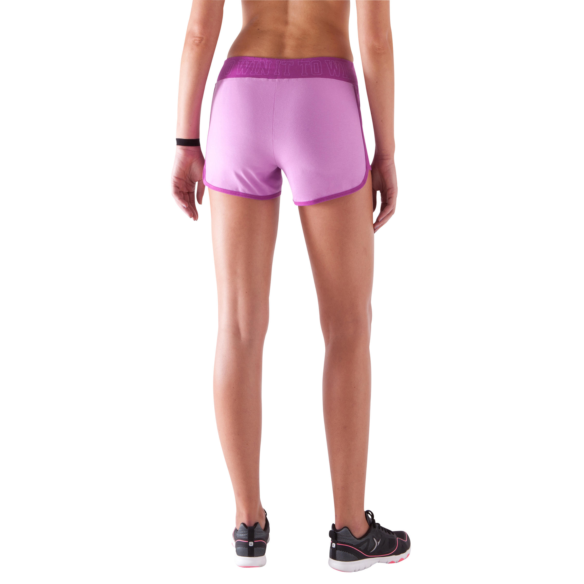 Women's Fitness Shorts with Contrasting Print Waistband - Mauve/Dark Pink 6/11