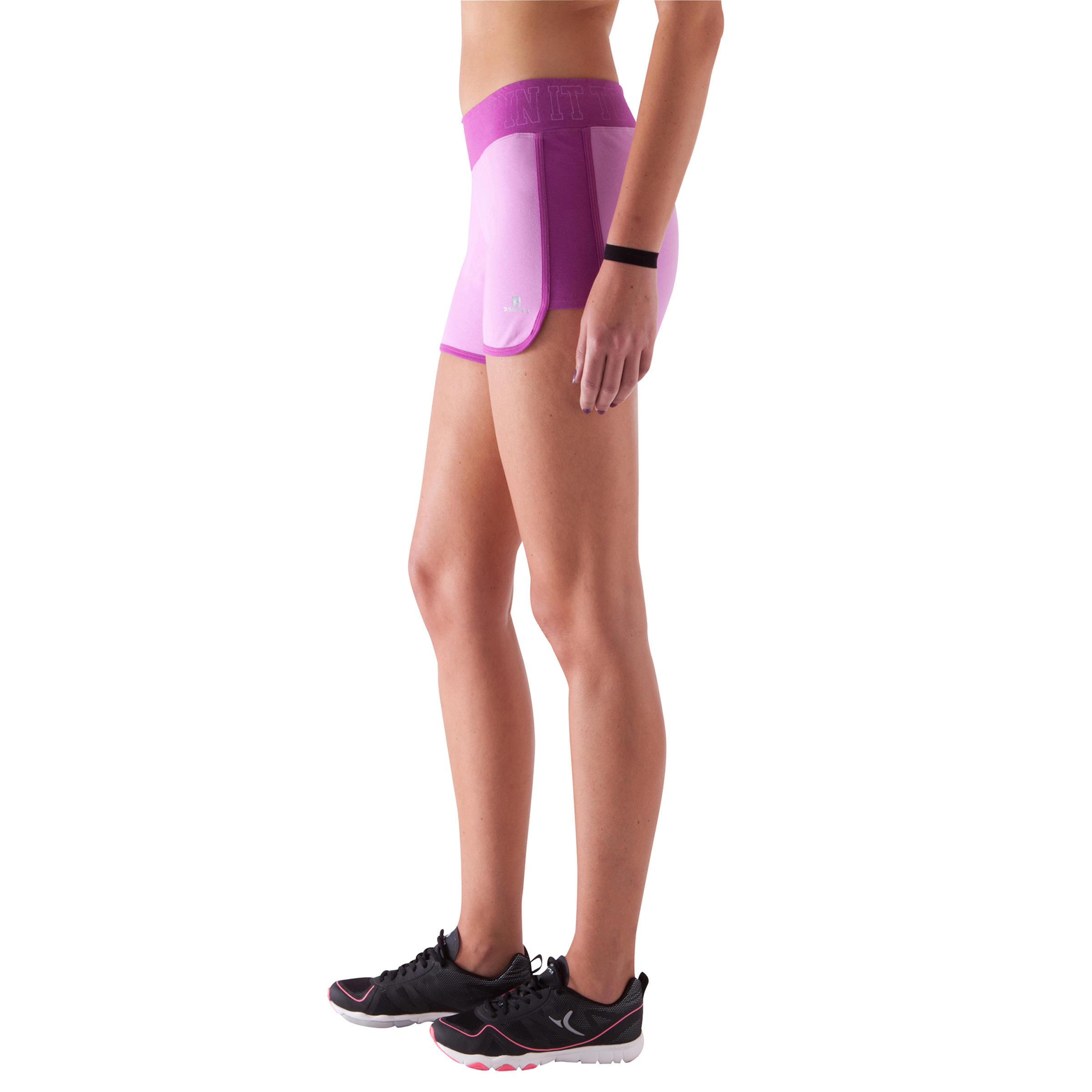 Women's Fitness Shorts with Contrasting Print Waistband - Mauve/Dark Pink 5/11