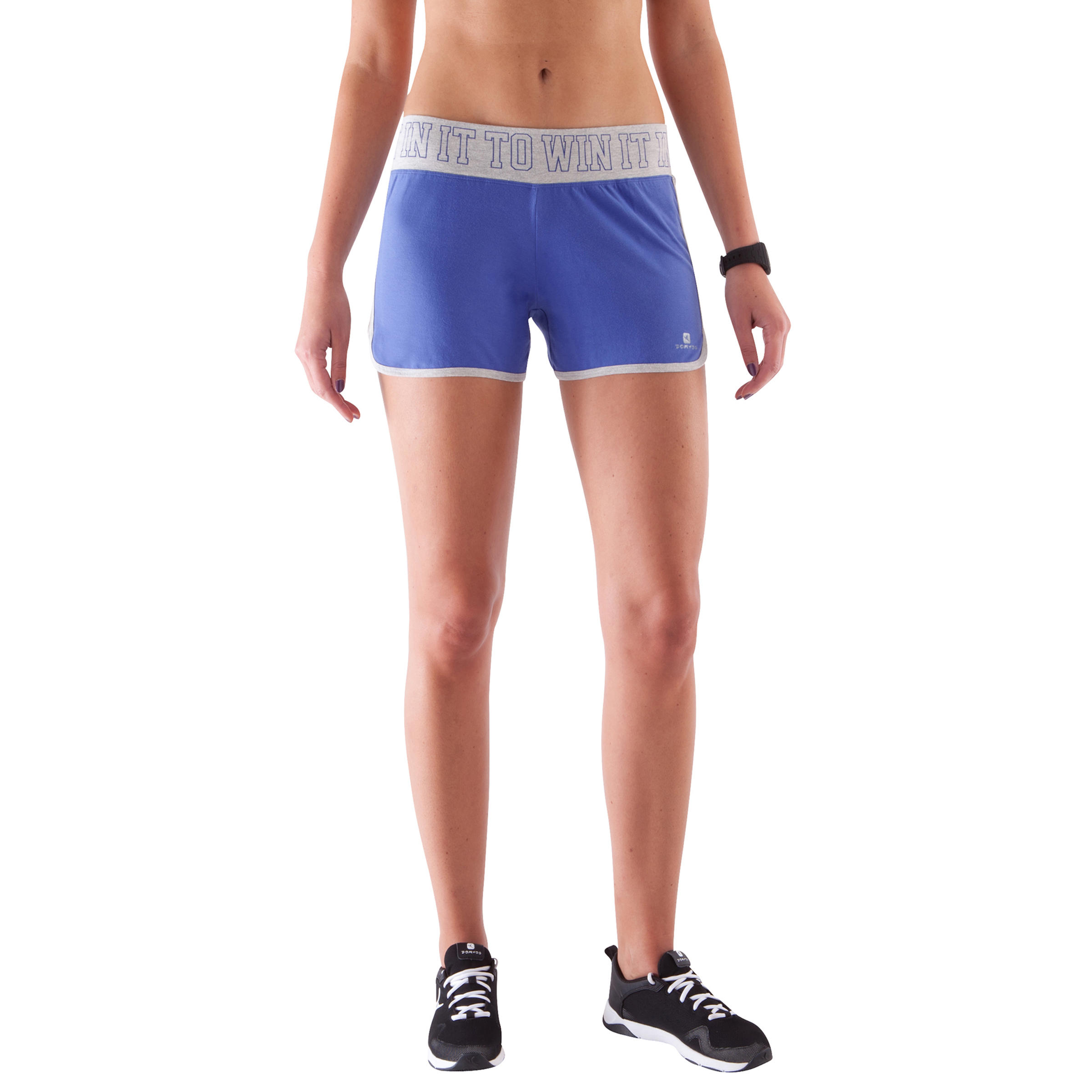 Women's Fitness Shorts with Contrasting Waistband - Blue/Grey 3/10
