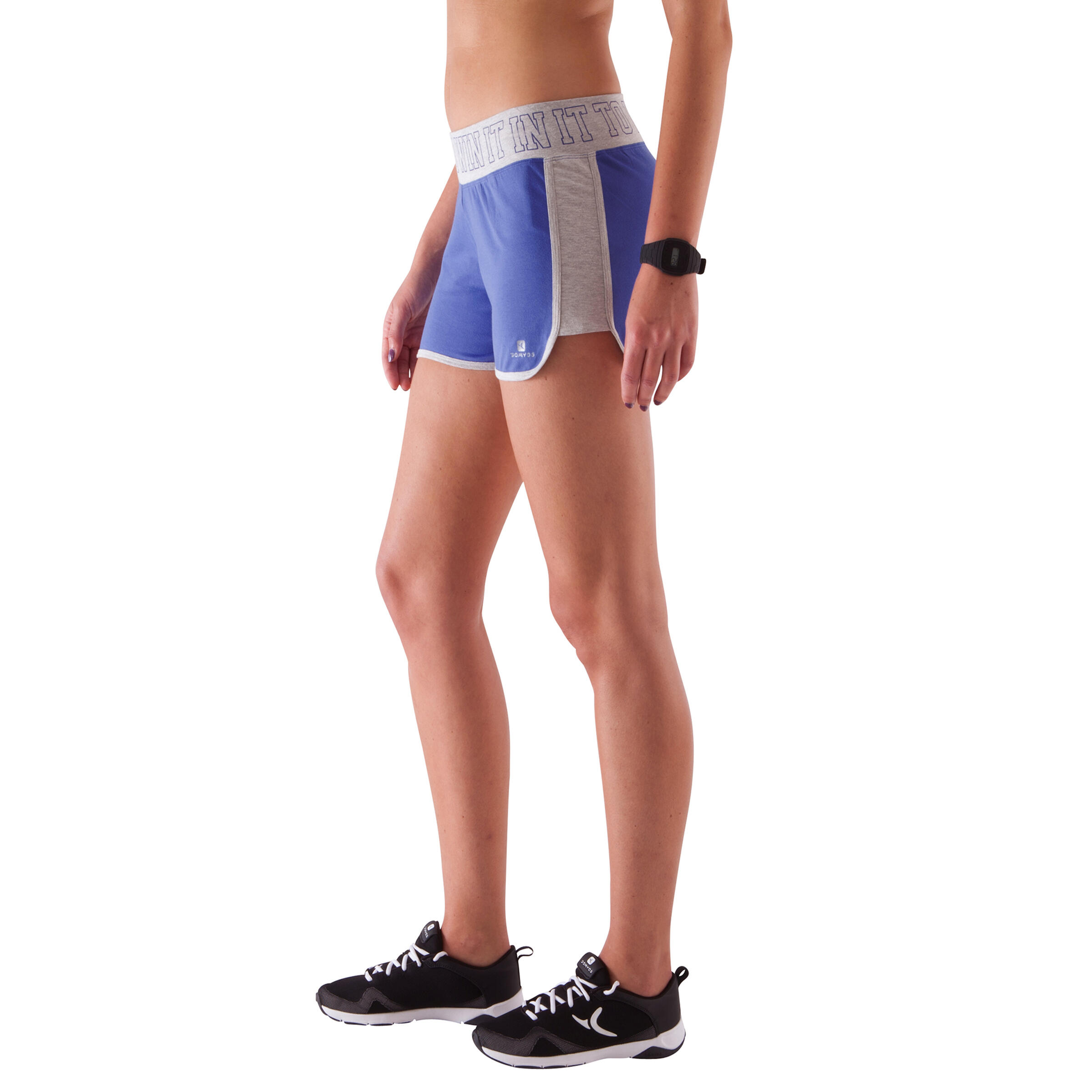 Women's Fitness Shorts with Contrasting Waistband - Blue/Grey 5/10
