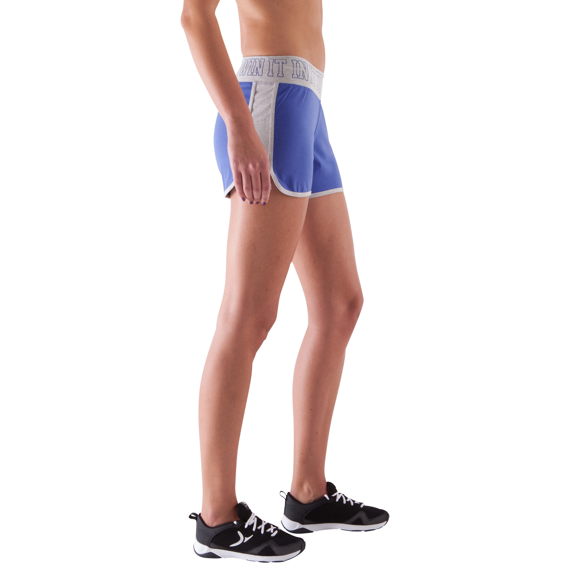 Women's Fitness Shorts with Contrasting Waistband - Blue/Grey 4/10
