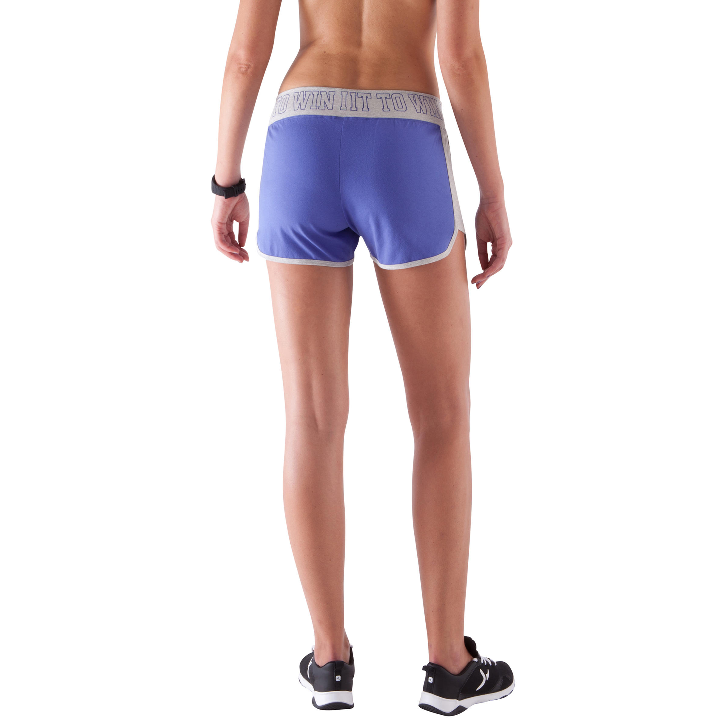 Women's Fitness Shorts with Contrasting Waistband - Blue/Grey 6/10