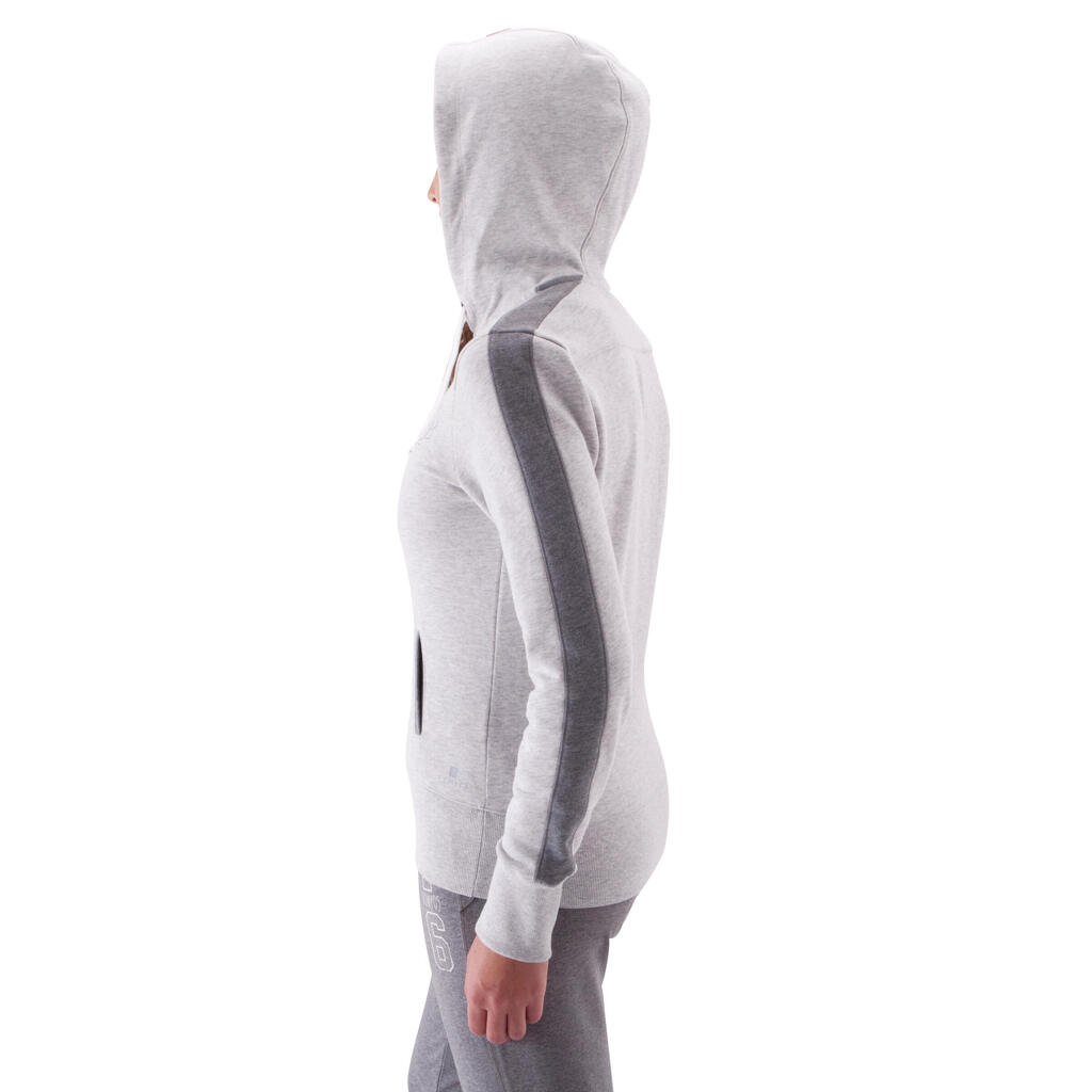 Women's Fitness Hooded Print Jacket - Light Mottled Grey