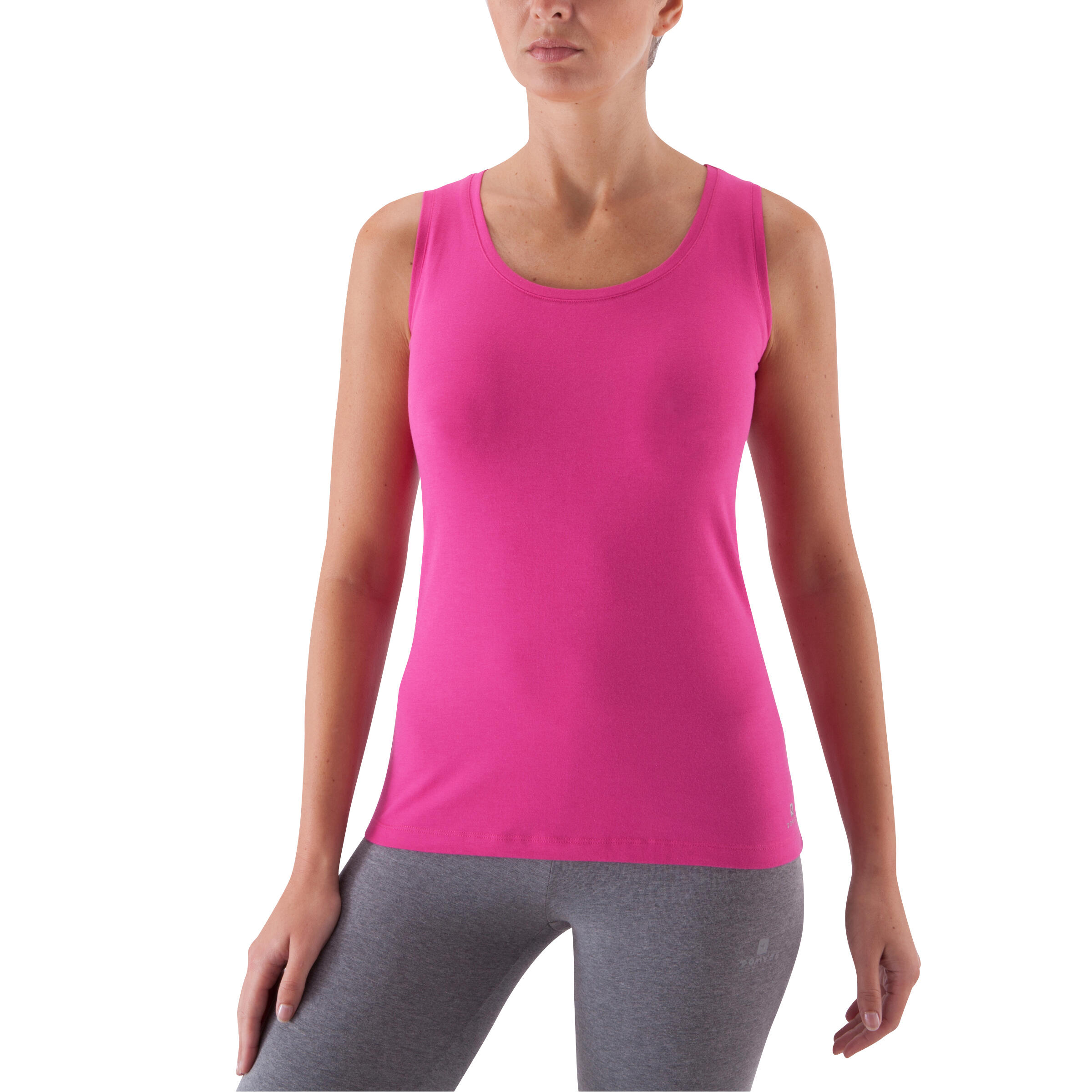 DOMYOS Women's Gentle Gymnastics and Yoga, Basic Organic Cotton Jersey Tank Top - Pink