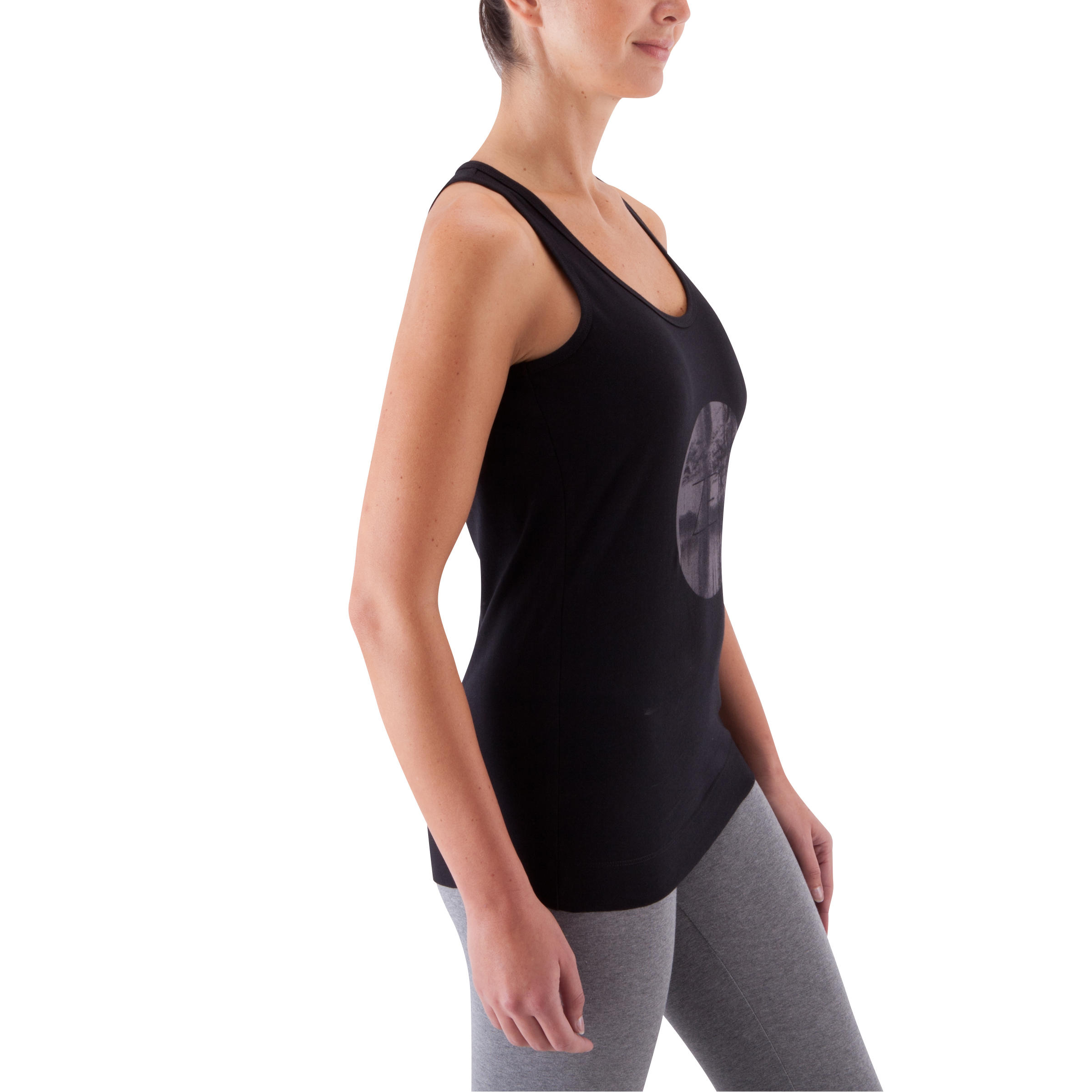 Women's Gentle Gymnastics Yoga and Pilates Organic Cotton Print Tank Top - Black 3/12