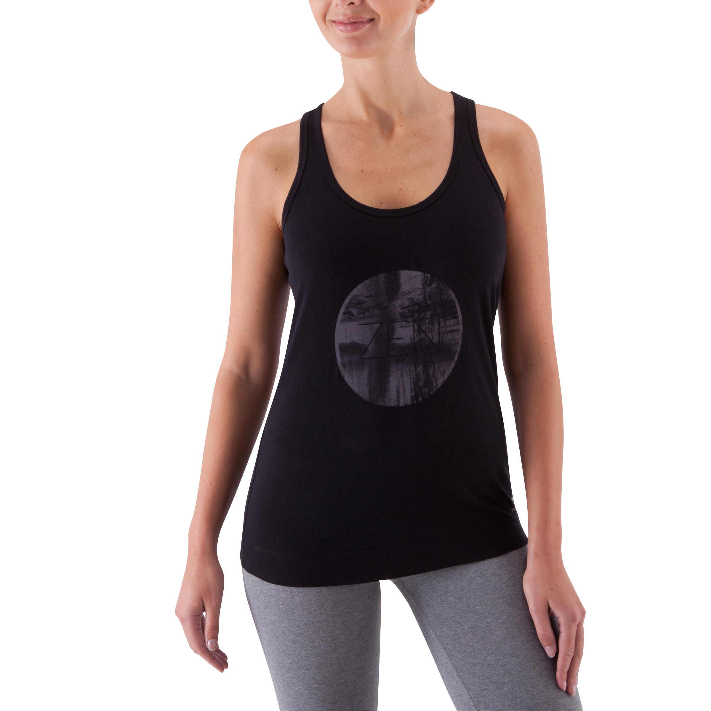 Women's Gentle Gymnastics Yoga and Pilates Organic Cotton Print Tank Top - Black 2/12