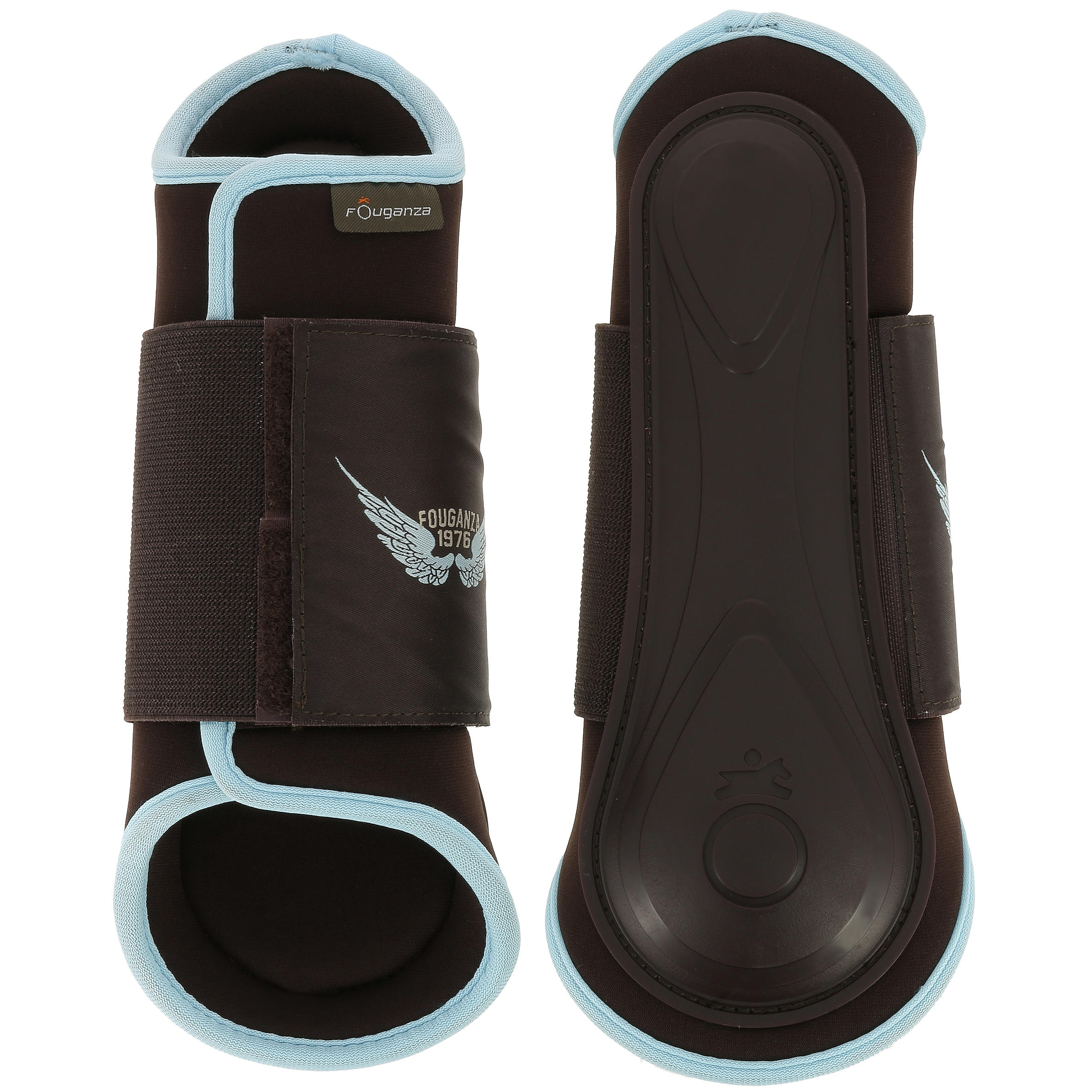 Soft Horse Riding Set of 2 Boots + 2 Fetlock Boots Horse & Pony - Brown/Sky Blue 2/7