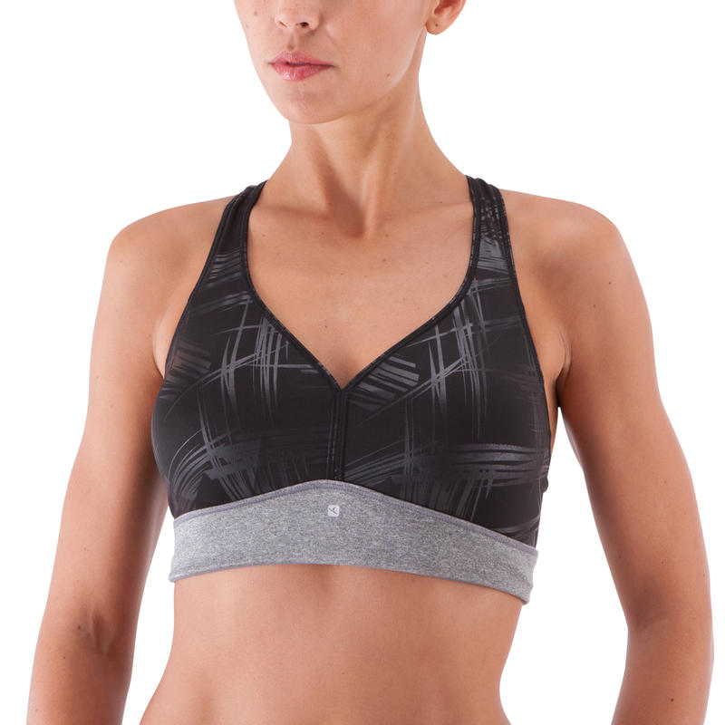 Progress Women's Fitness Shiny Print Sports Bra Black Decathlon