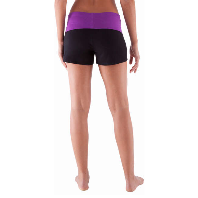 DOMYOS Yoga Women's Organic Cotton Shorts Black/Purple...