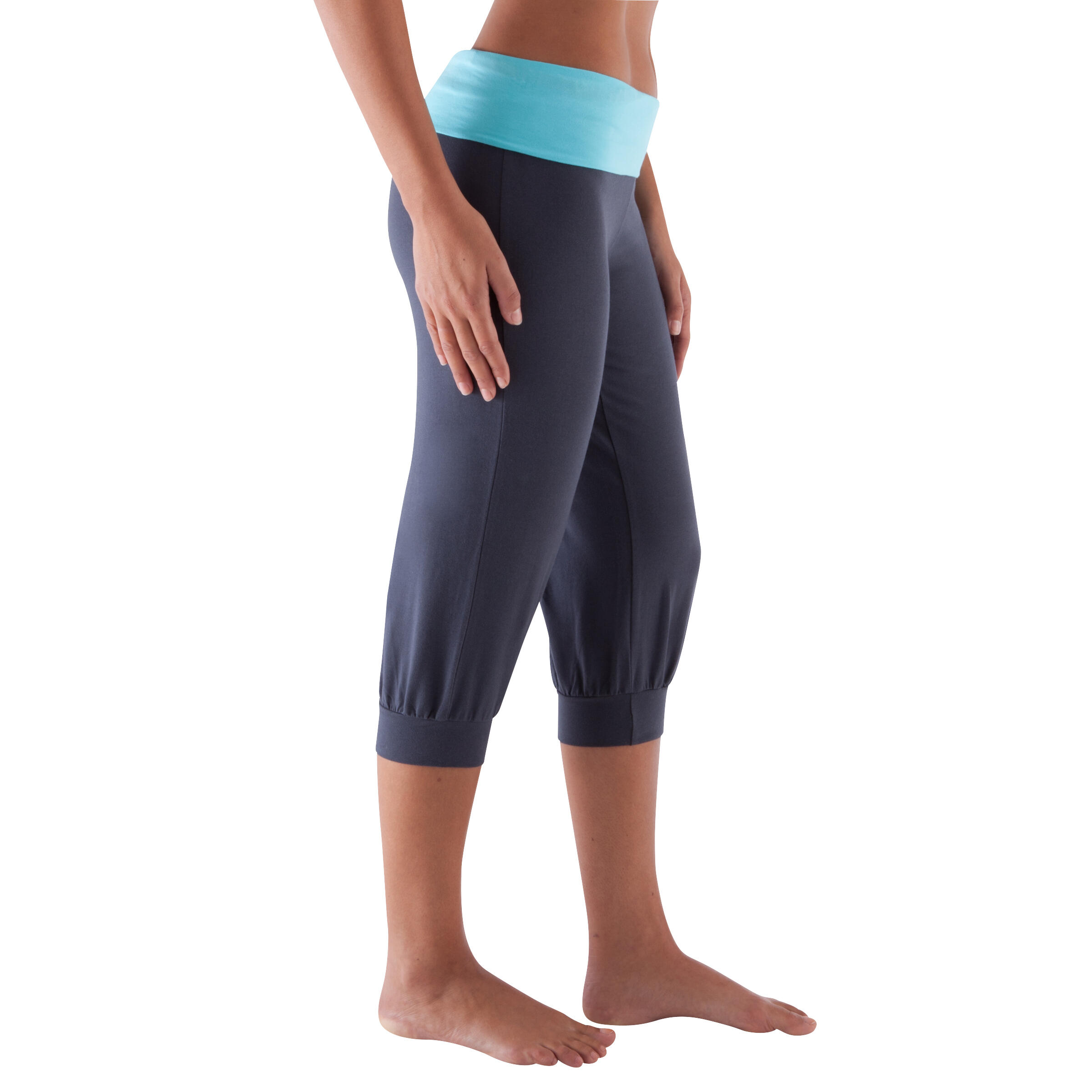 Women's Gentle Gym Yoga and Pilates Organic-Cotton Cropped Bottoms - Grey/Blue 3/10