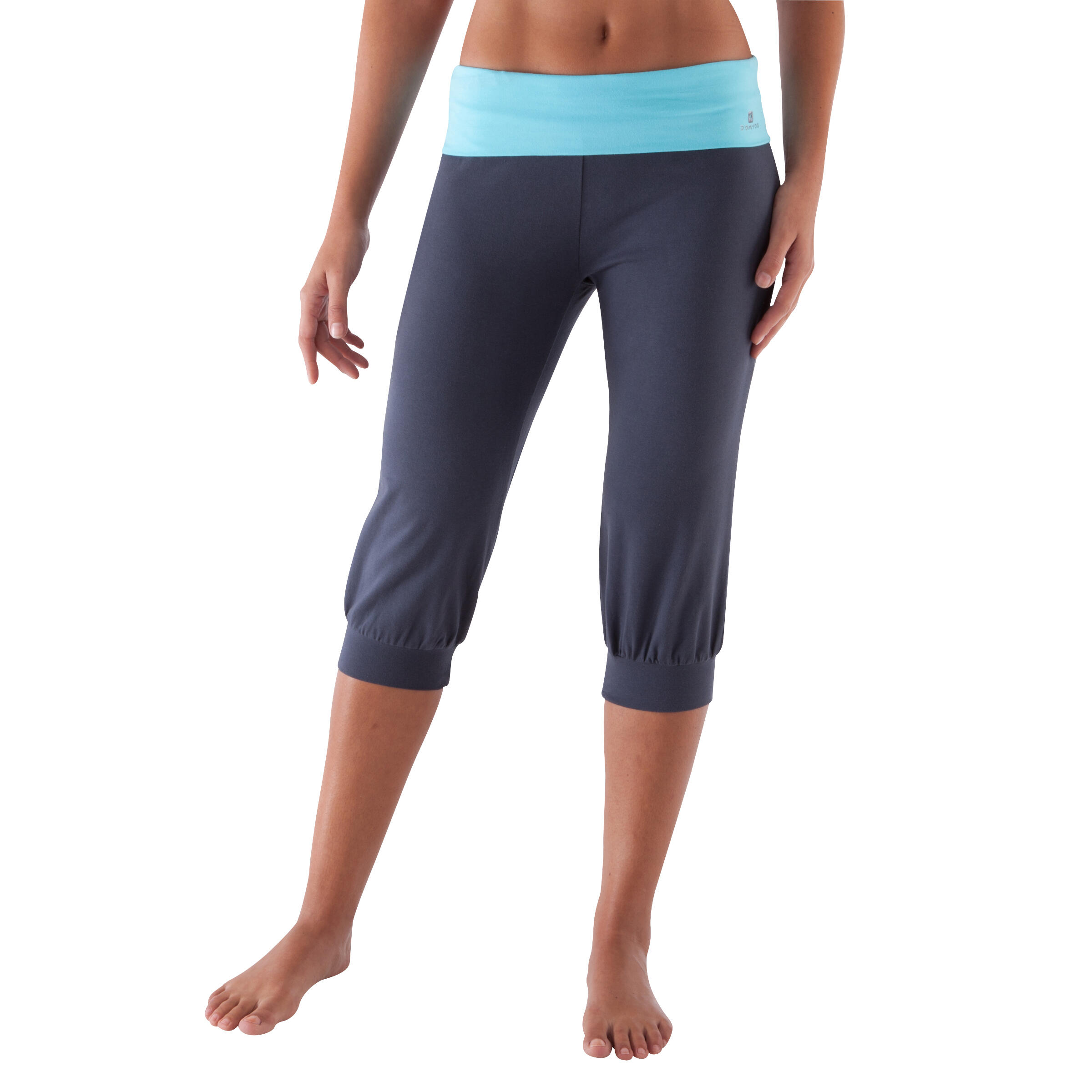 Women's Gentle Gym Yoga and Pilates Organic-Cotton Cropped Bottoms - Grey/Blue 2/10