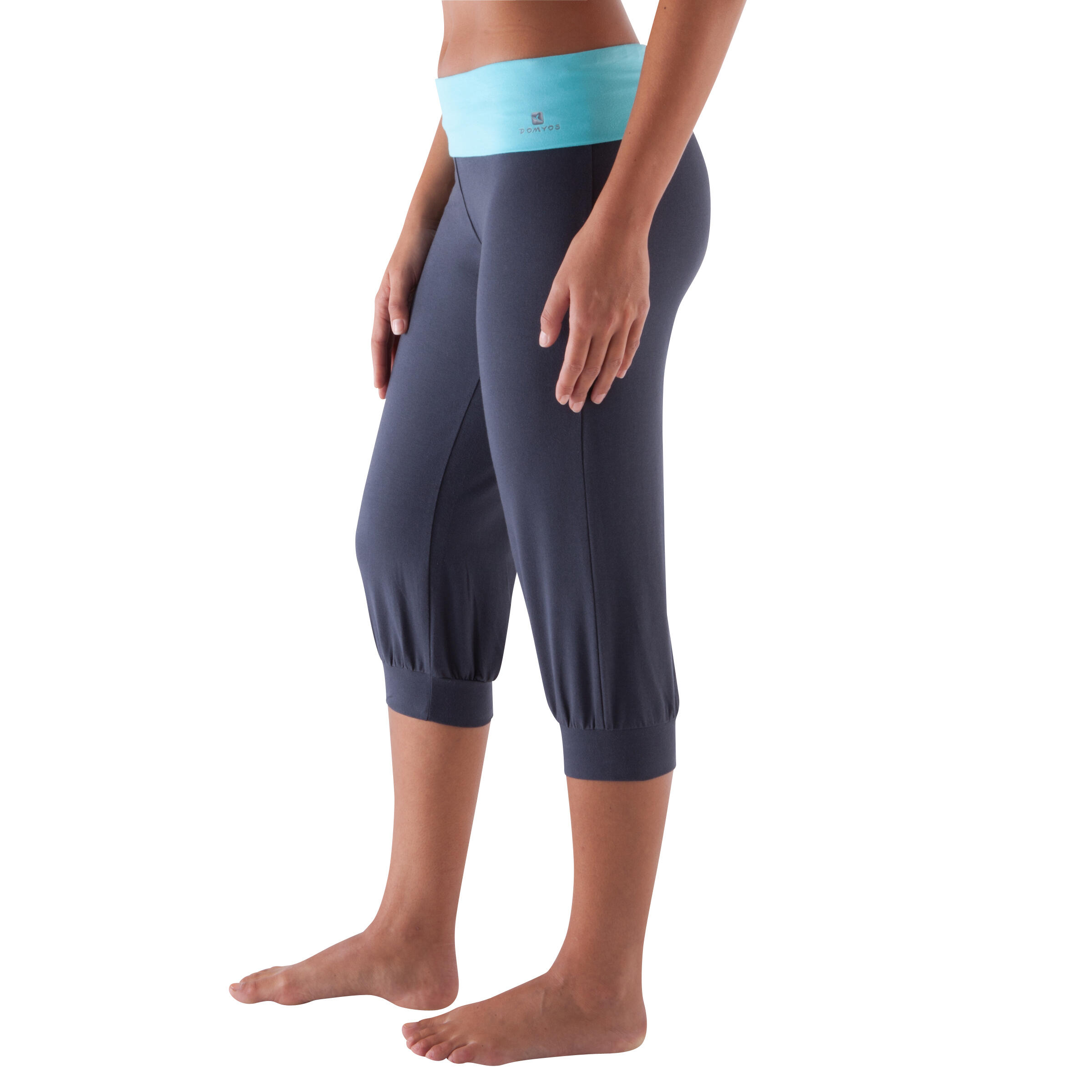 Women's Gentle Gym Yoga and Pilates Organic-Cotton Cropped Bottoms - Grey/Blue 4/10