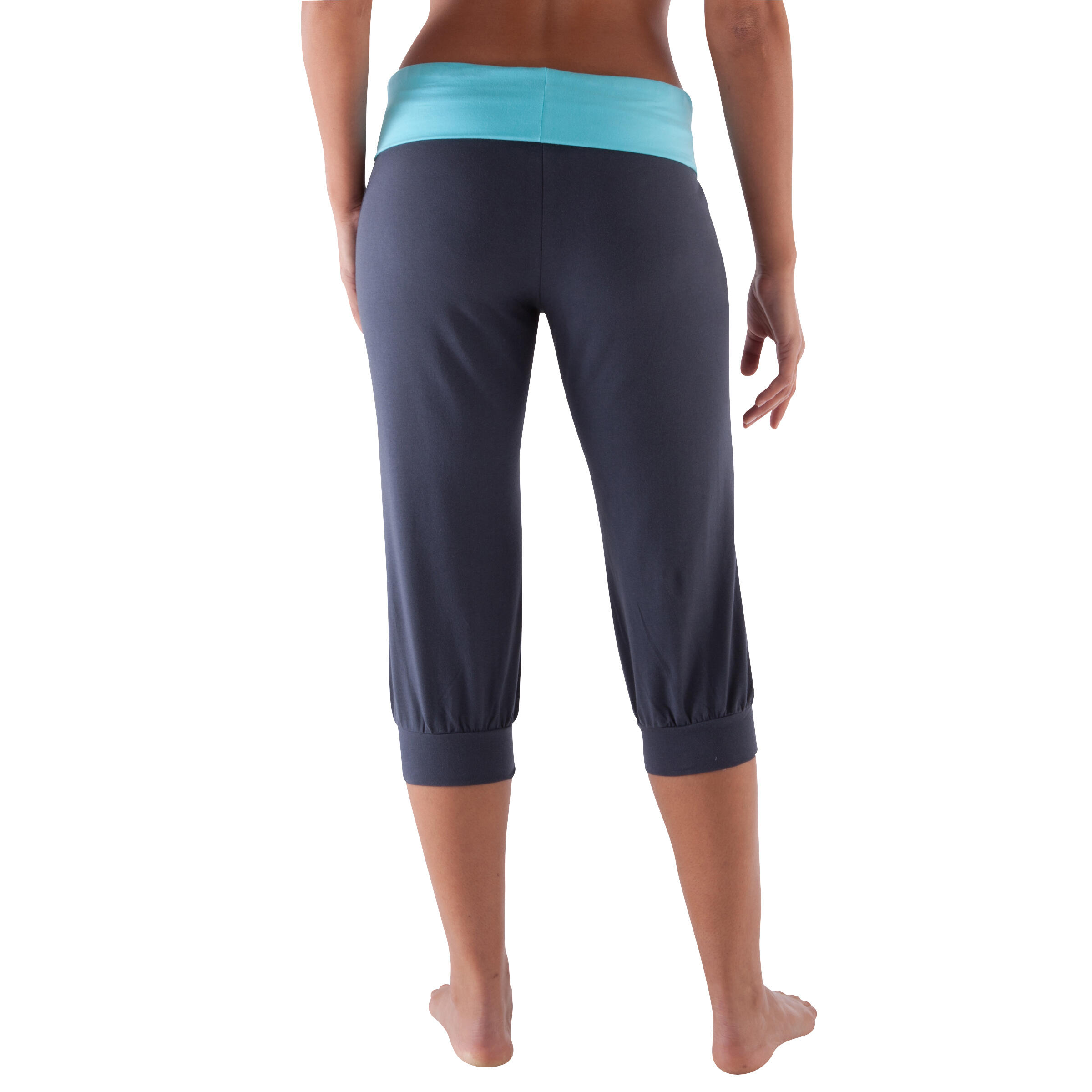 Women's Gentle Gym Yoga and Pilates Organic-Cotton Cropped Bottoms - Grey/Blue 5/10