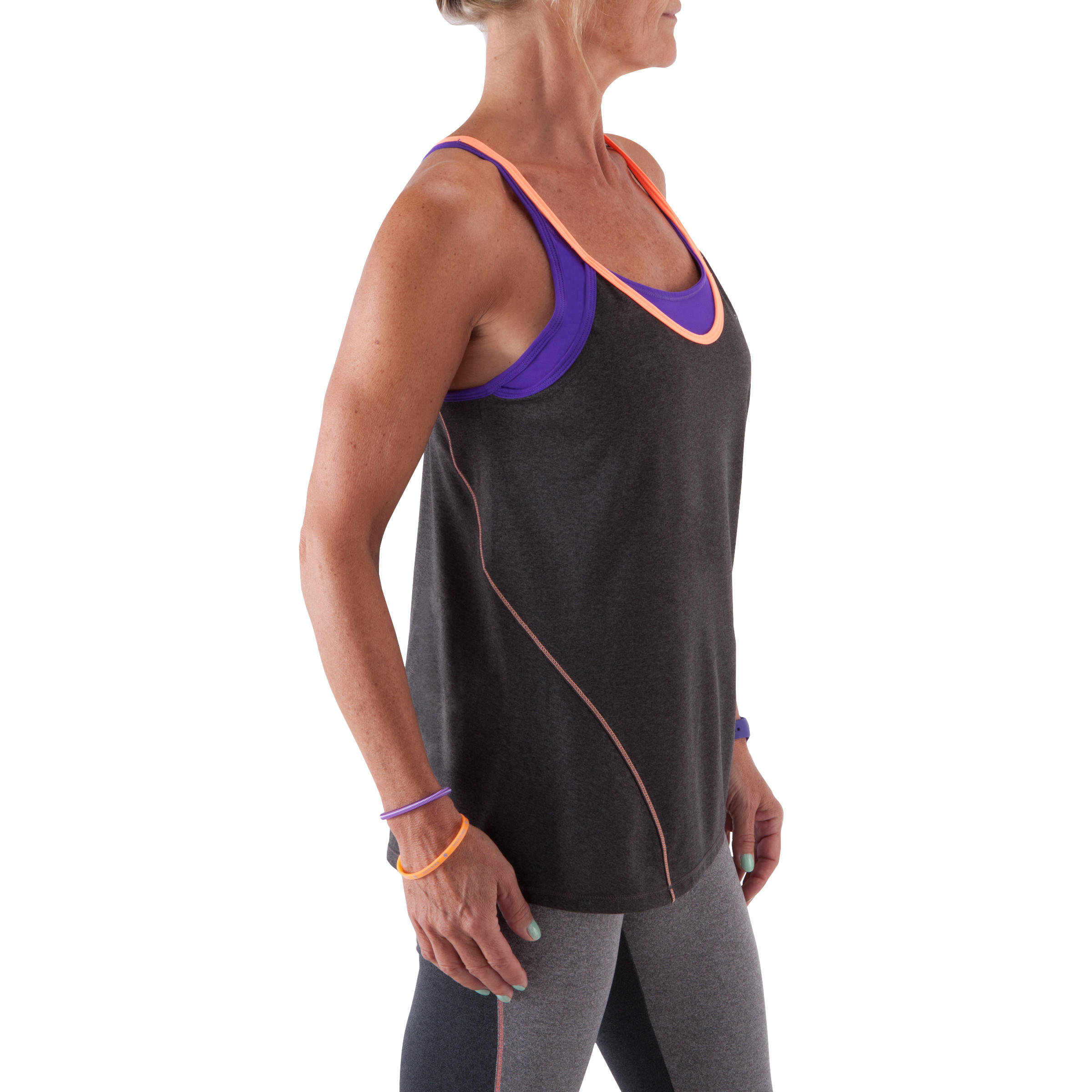 Breathe Women's Fitness Built-in Bra Tank Top - Grey/Purple 4/13