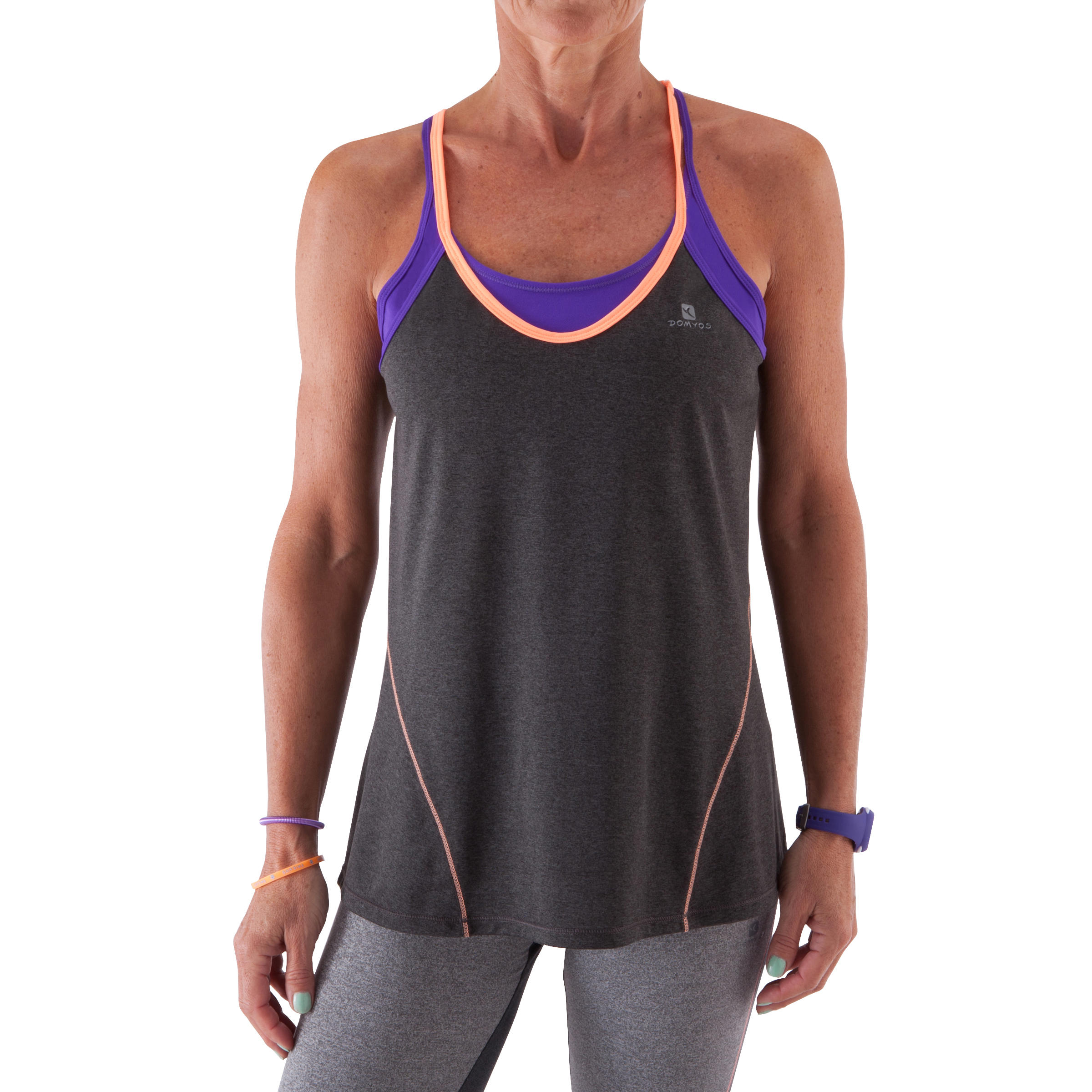 Breathe Women's Fitness Built-in Bra Tank Top - Grey/Purple 3/13