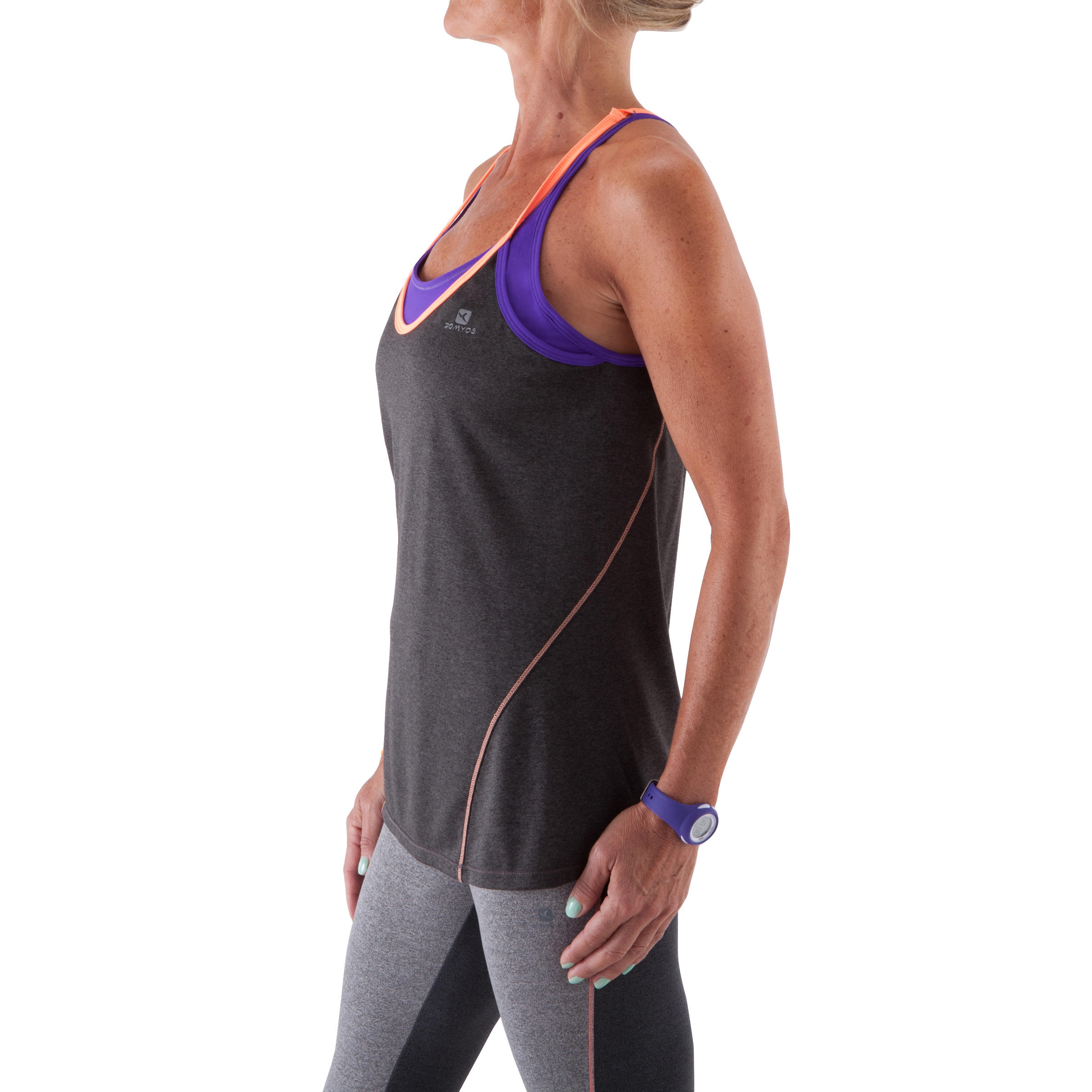 Breathe Women's Fitness Built-in Bra Tank Top - Grey/Purple 5/13