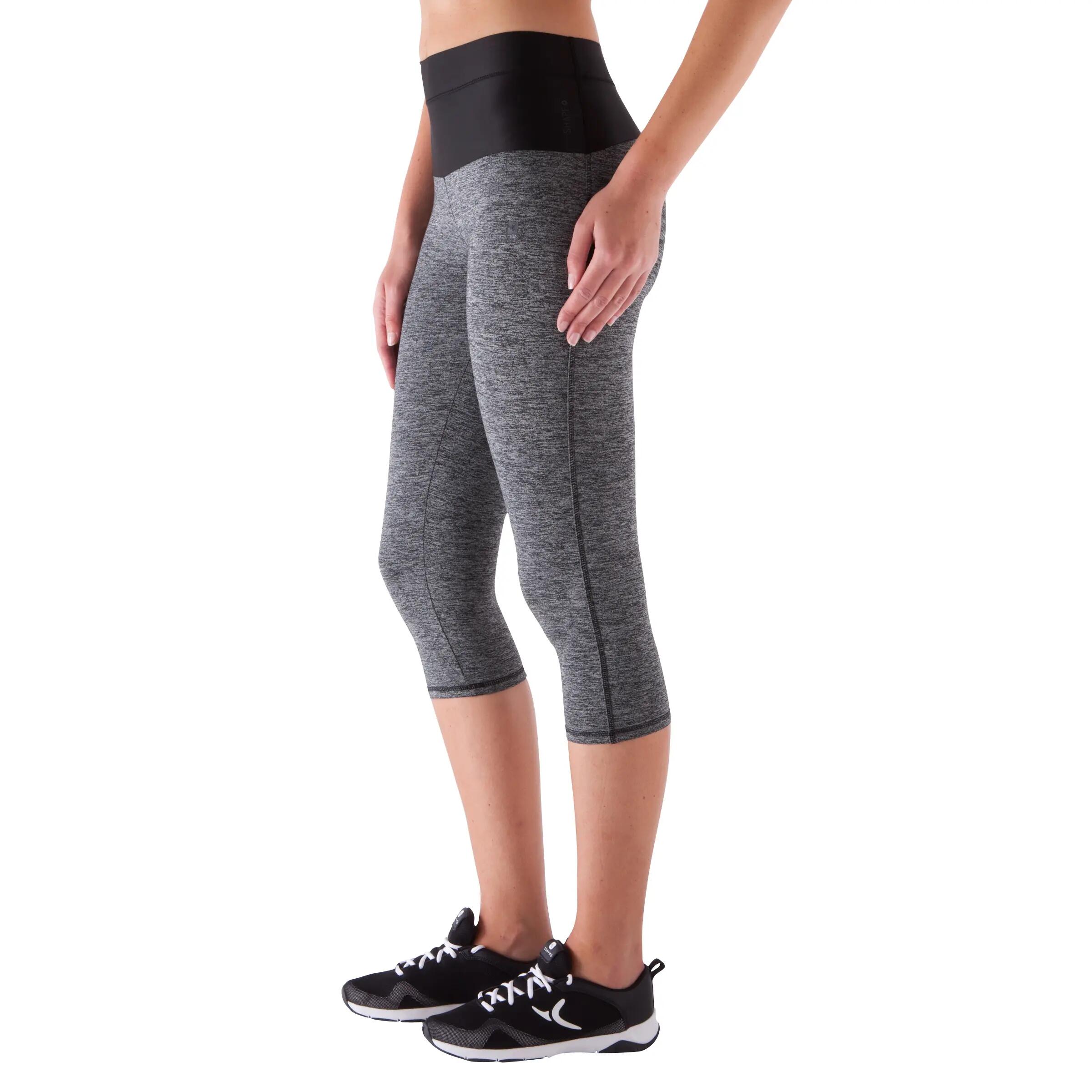 Shape+ Women's Fitness Flat-Stomach Cropped Bottoms - Mottled Grey/Black 5/12