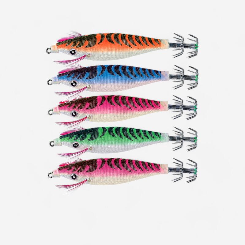 Squid jigs voor zeekat / pijlinktvis set van 5 drijvende squiders