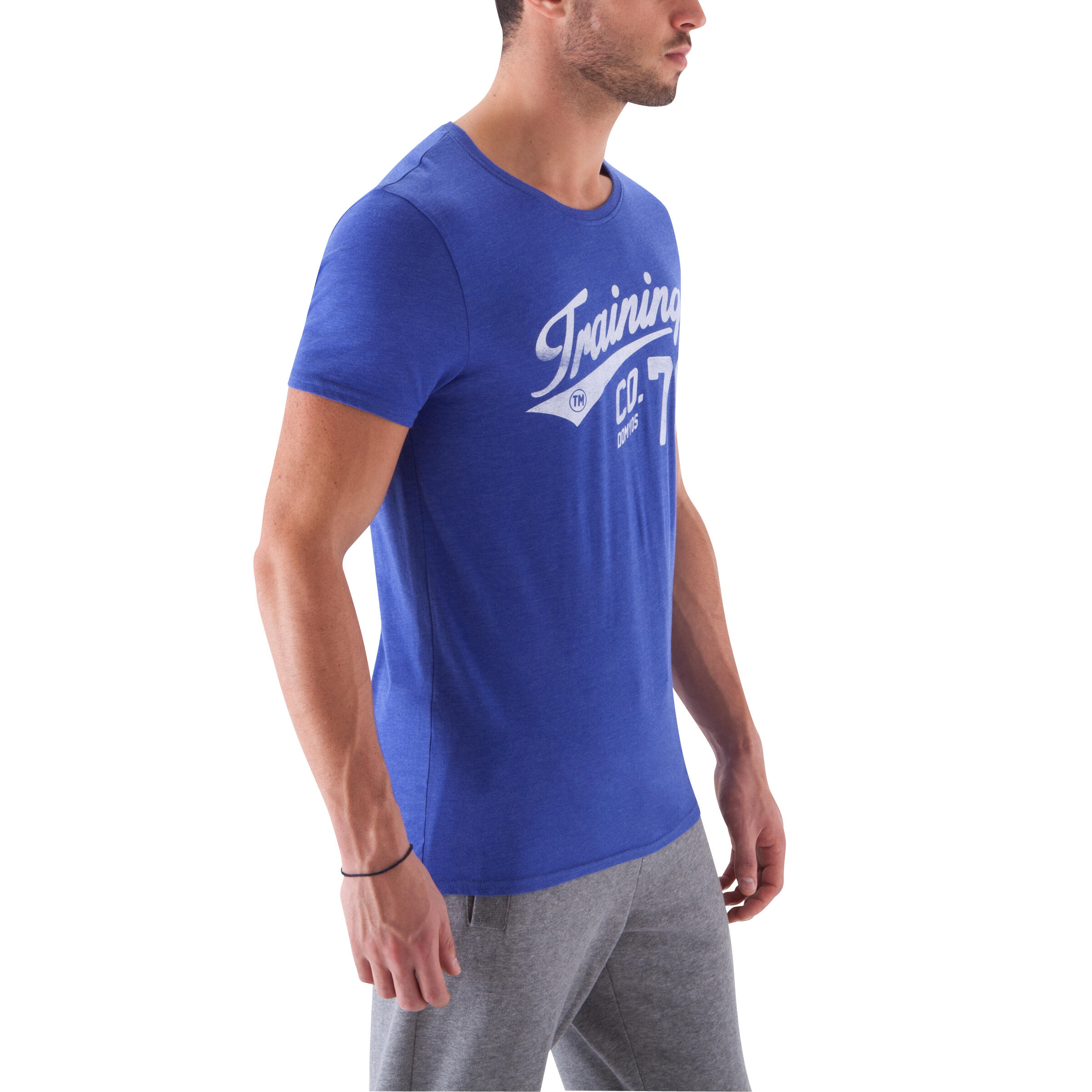 Camiseta estampado musculación hombre azul jazz 4/10