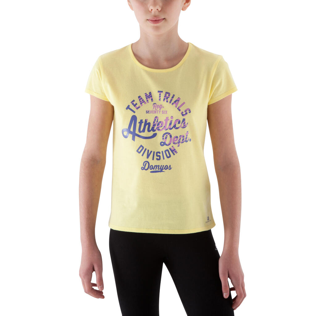 T-Shirt Kurzarm 100 Gym Kinder Print rosa mit Print