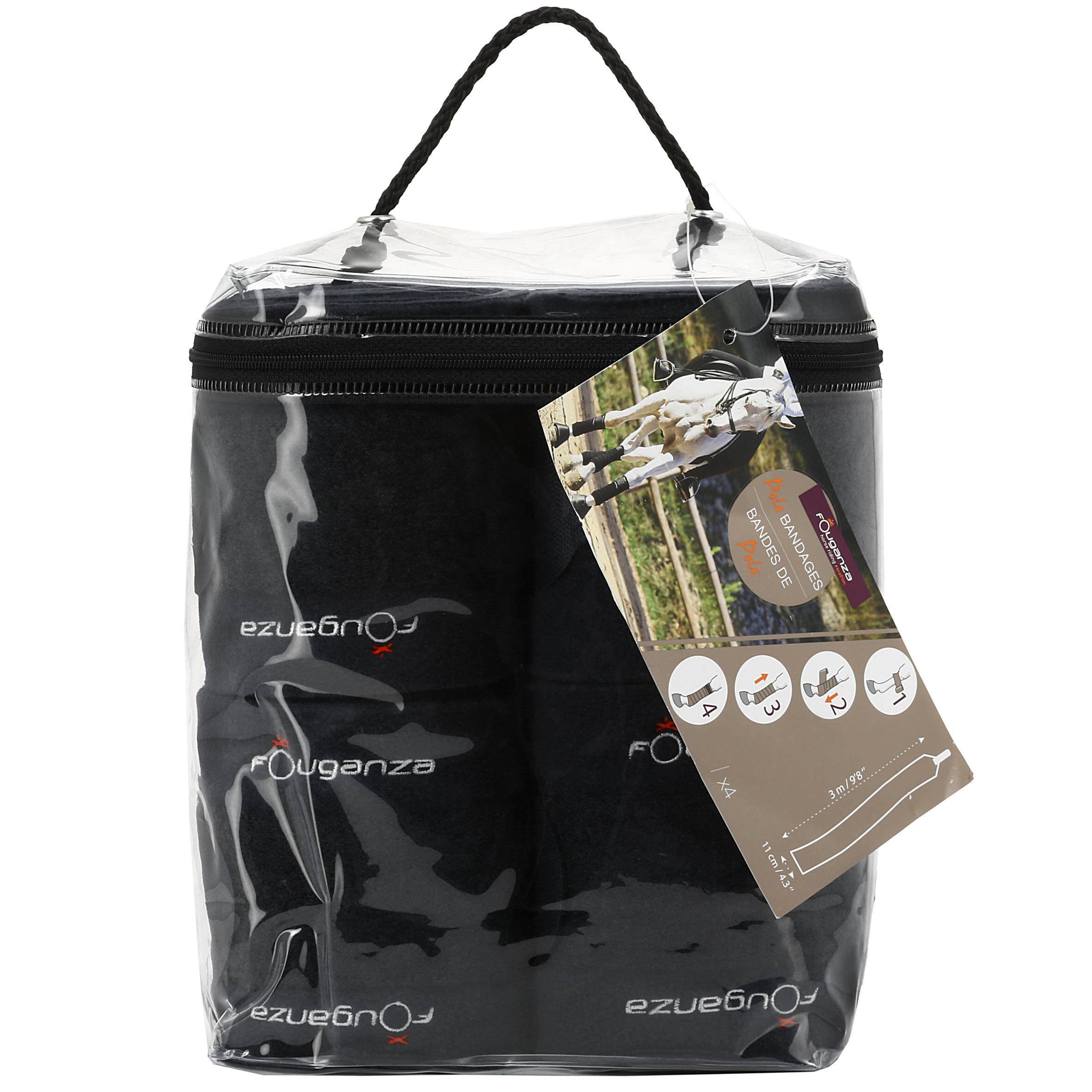 Horse Riding Polo Bandages For Horse Pony 3m 4 Pack Black -  2