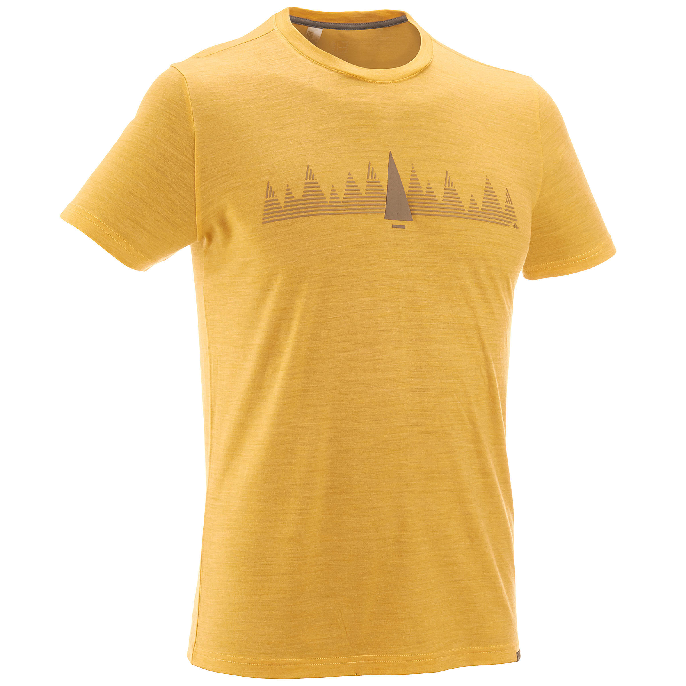 FORCLAZ Men's Short-sleeve Hiking T-shirt TechWOOL 50 - Yellow Pattern