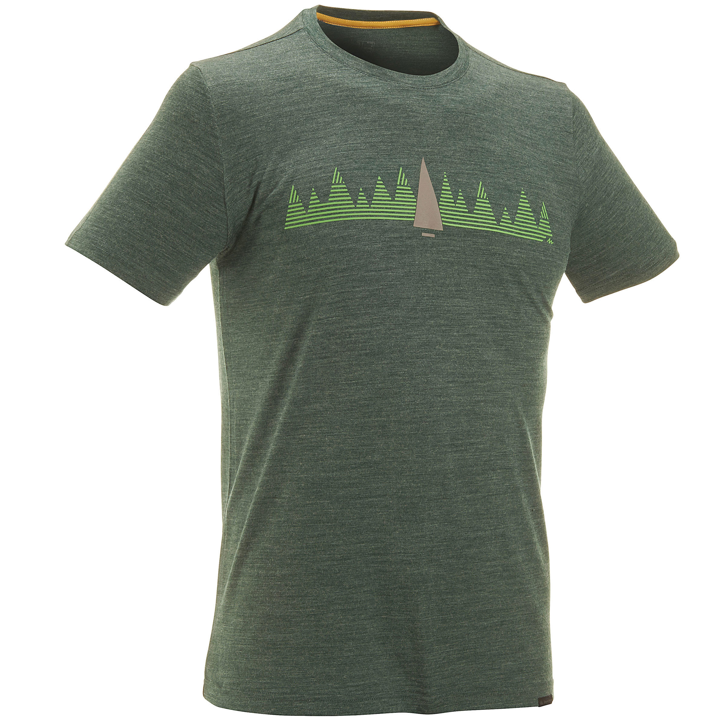 FORCLAZ Men's Short-sleeve Hiking T-shirt TechWOOL 50 - Green Pattern