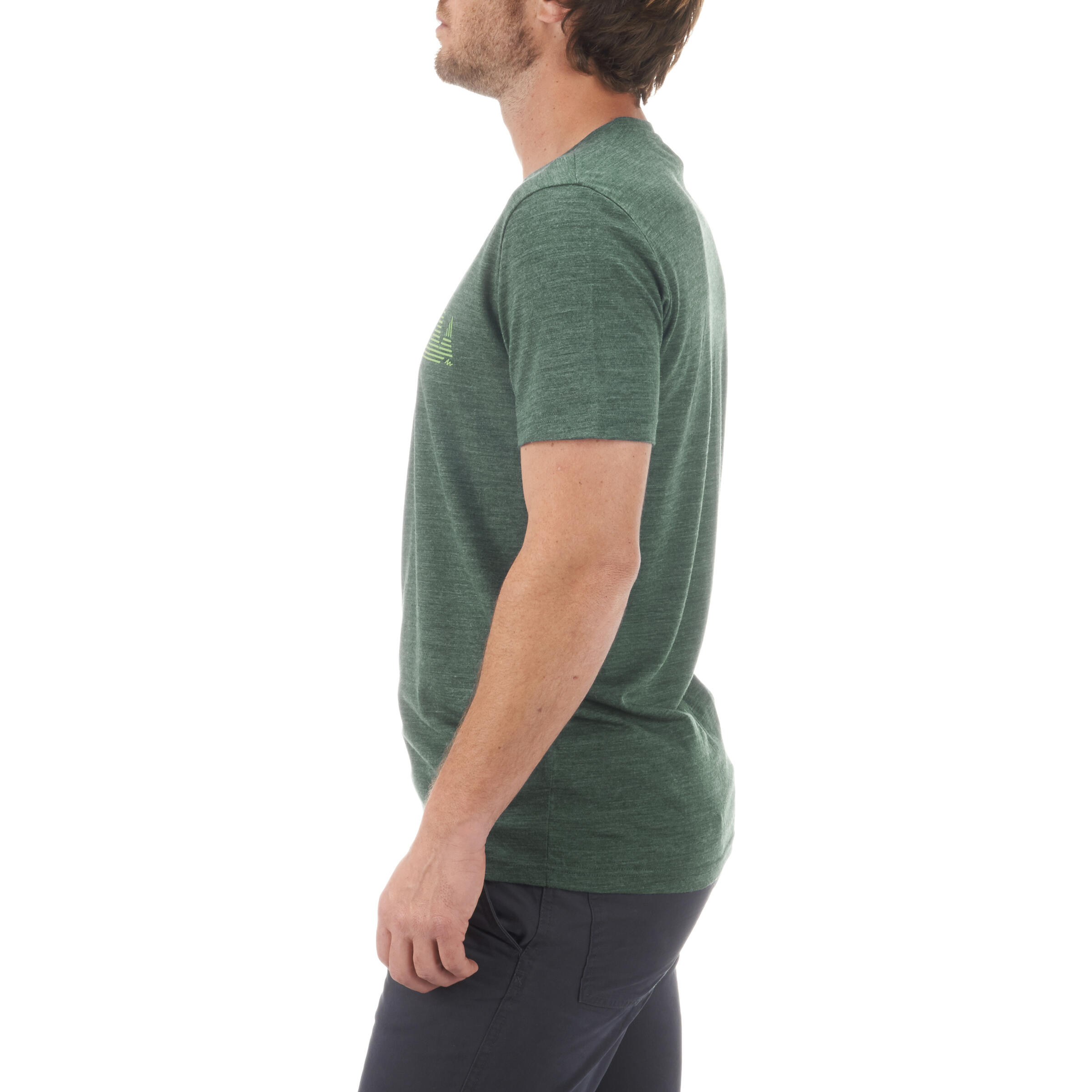 Men's Short-sleeve Hiking T-shirt TechWOOL 50 - Green Pattern 3/11