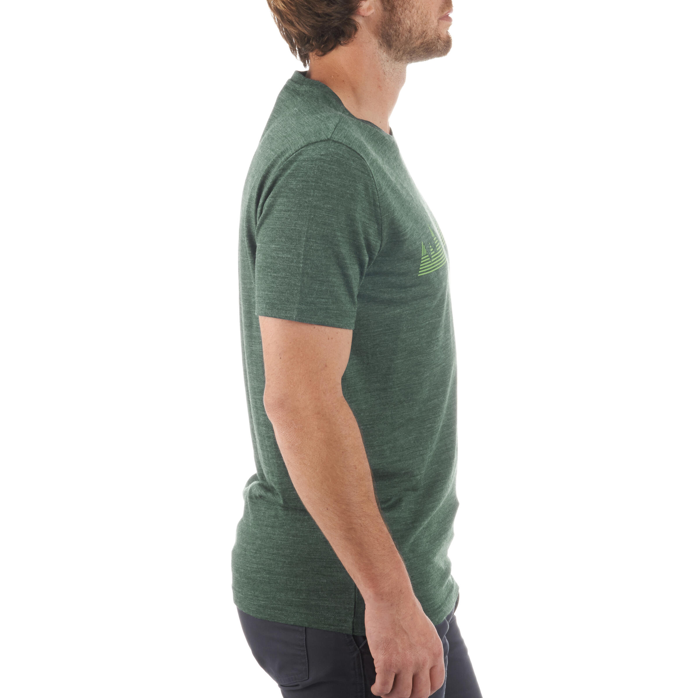 Men's Short-sleeve Hiking T-shirt TechWOOL 50 - Green Pattern 5/11