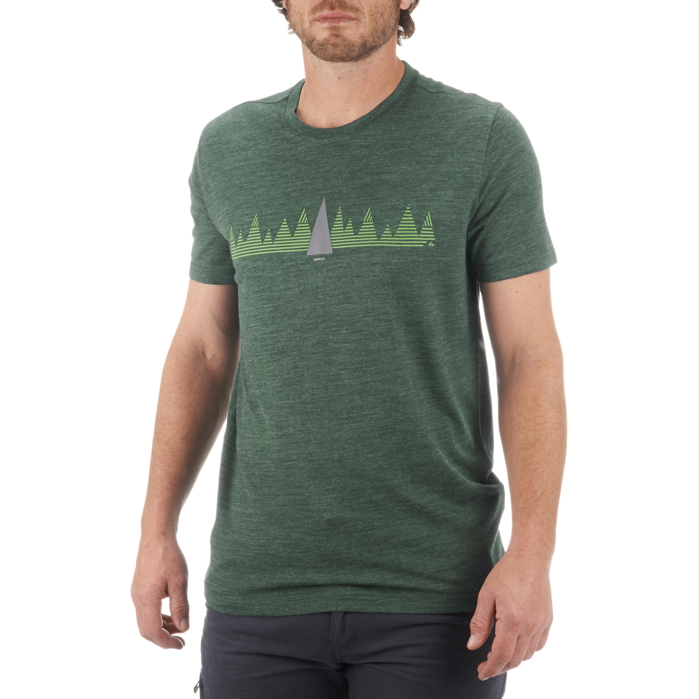 Men's Short-sleeve Hiking T-shirt TechWOOL 50 - Green Pattern 2/11