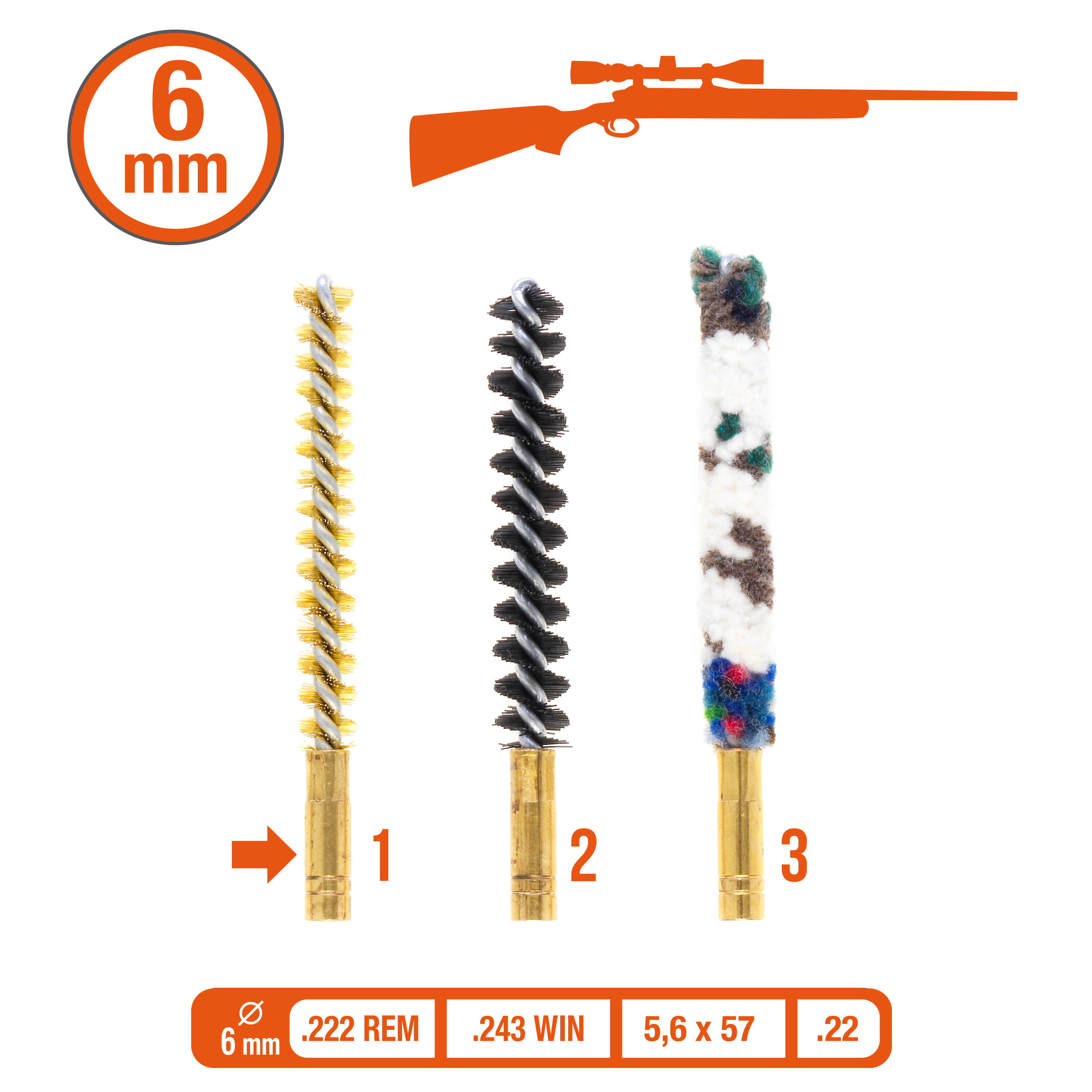 SOLOGNAC Náhradné kefky do súpravy na čistenie guľových zbraní s drážkovým vývrtom (8/32) 7 MM