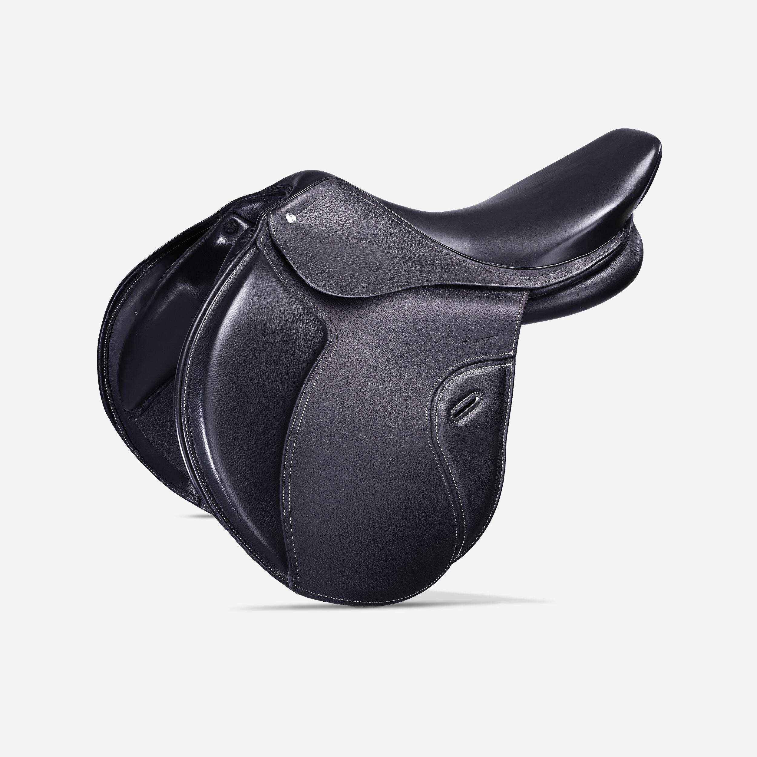 FOUGANZA 17.5" Versatile Leather Horse Riding Saddle for Horse Paddock - Black
