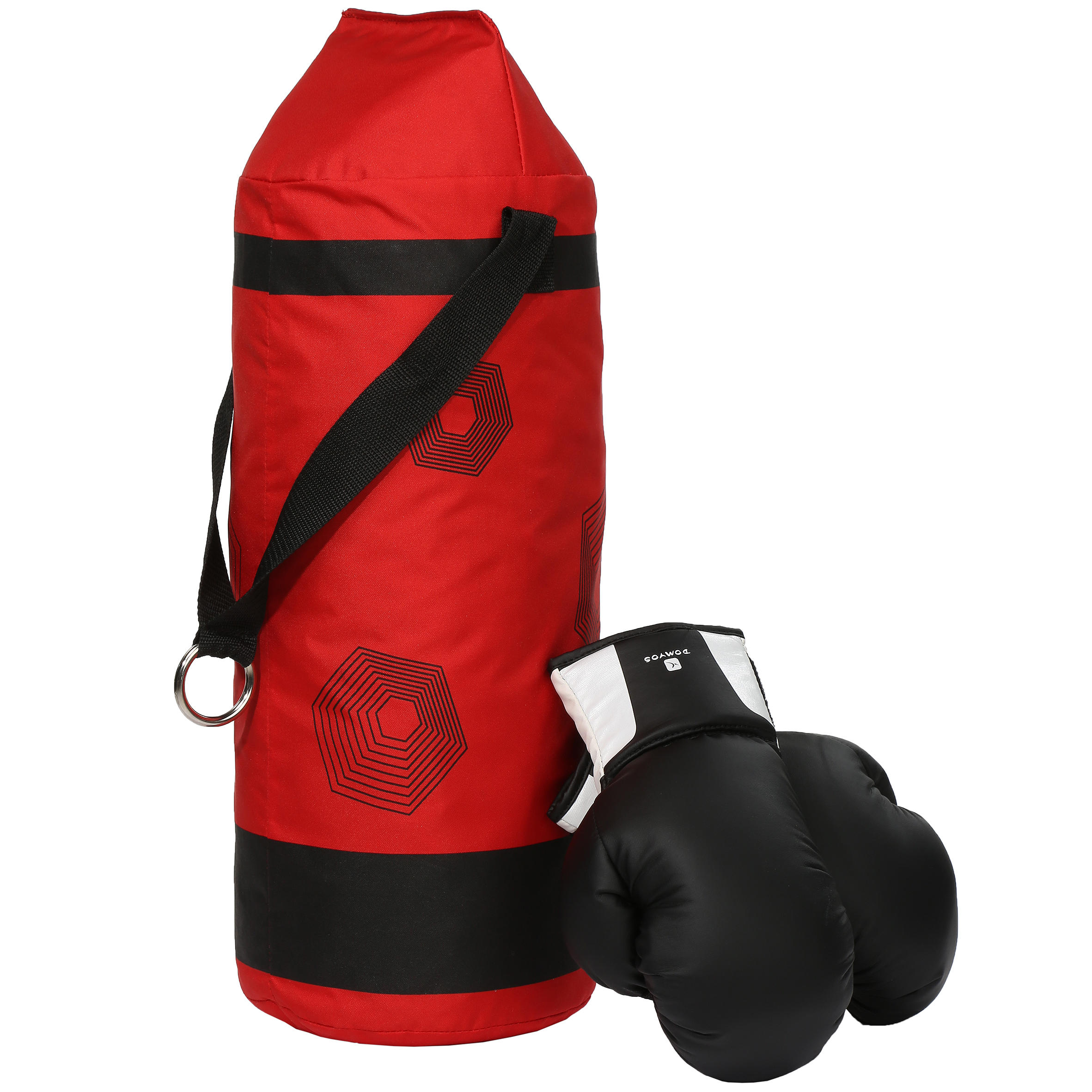 Kids' Beginner Boxing Bag Set: Red Bag + Black Gloves 13/16
