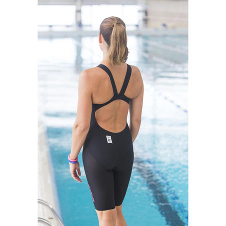 JET Women's open back PU swimming suit - Black