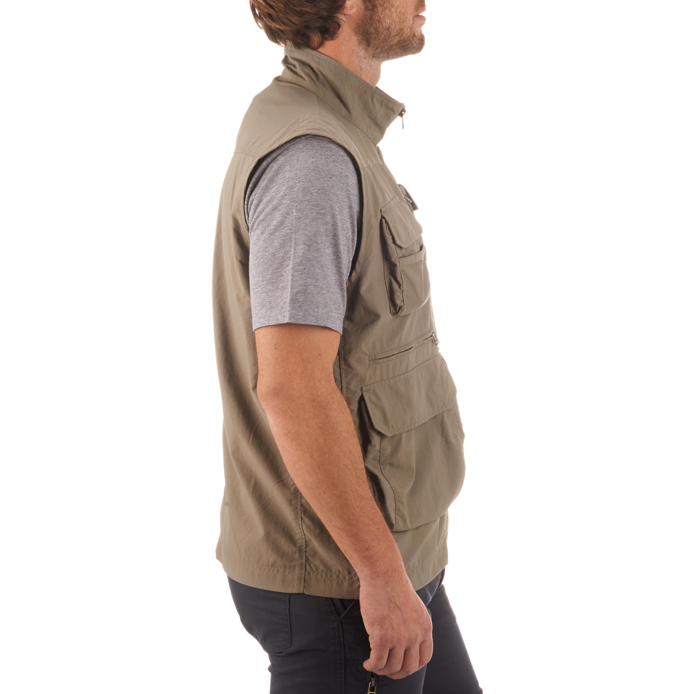 Men's Multi-pocket Travel Trekking Gilet - TRAVEL 100 Beige 3/7