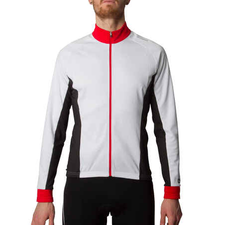 Maillot manches longues vélo homme 500 blanc rouge