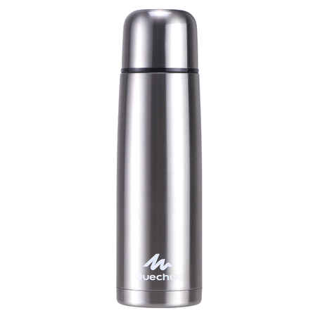 1 L stainless steel isothermal water bottle with cup for hiking - Silver