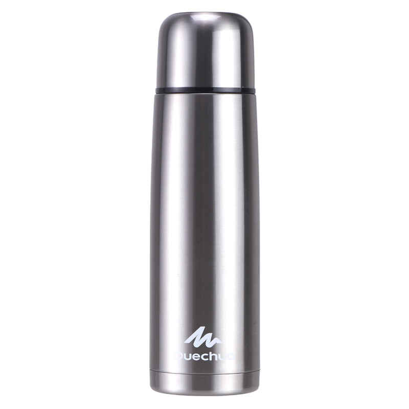 1 L stainless steel isothermal water bottle with cup for hiking - Silver