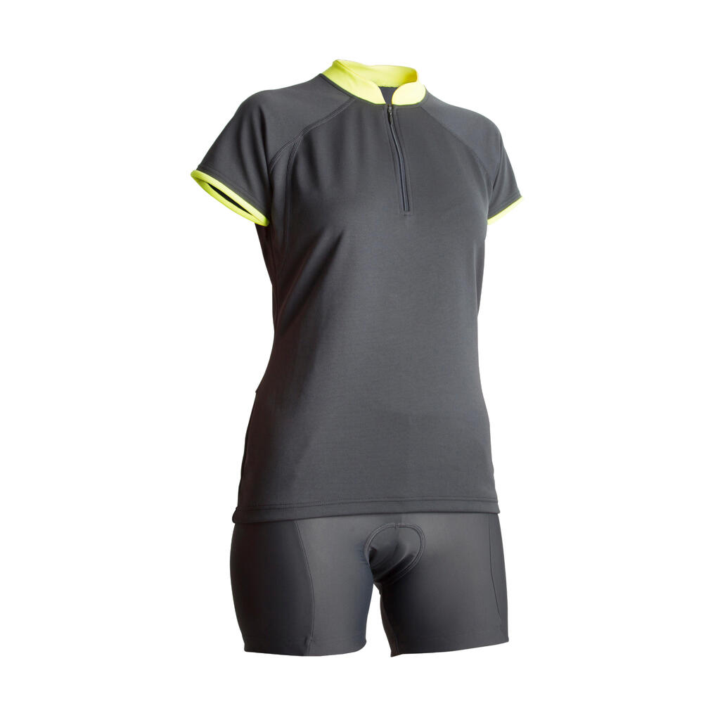 Fahrradtrikot 500 Kurzarm Damen, schwarz/gelb