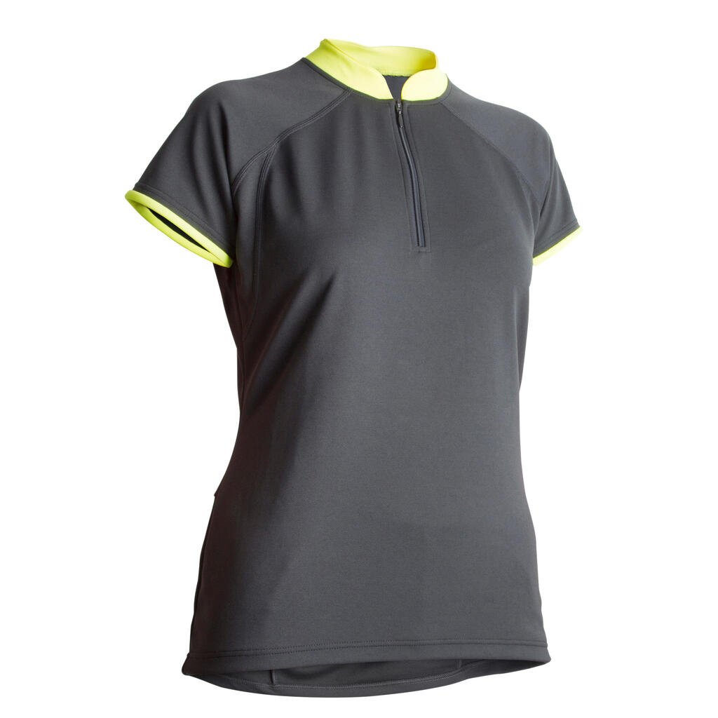 Fahrradtrikot 500 Kurzarm Damen, schwarz/gelb