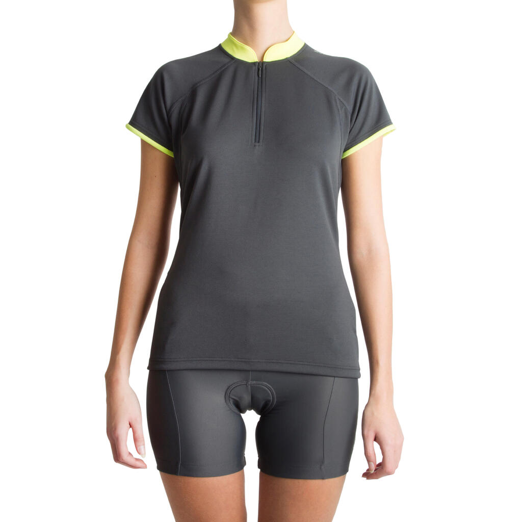 Fahrradtrikot 500 Kurzarm Damen, schwarz/gelb