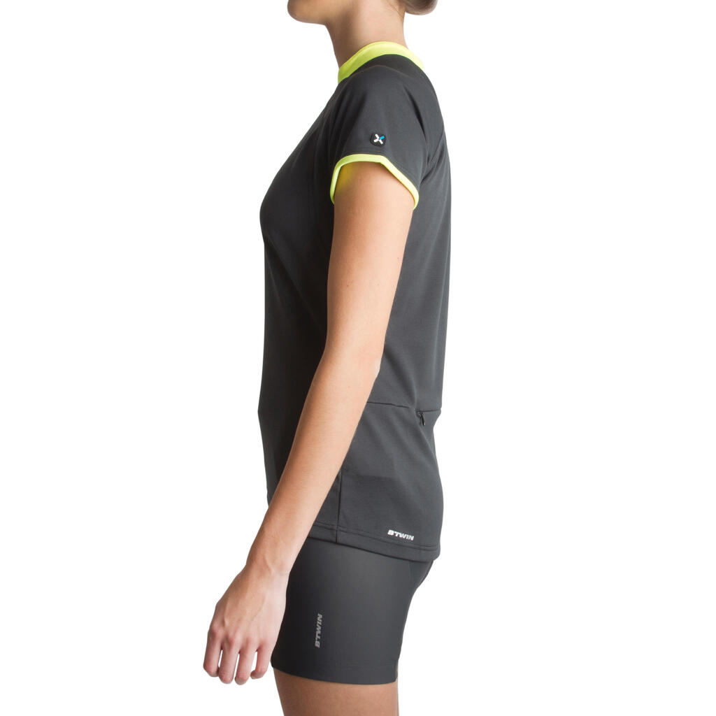 Fahrradtrikot 500 Kurzarm Damen, schwarz/gelb