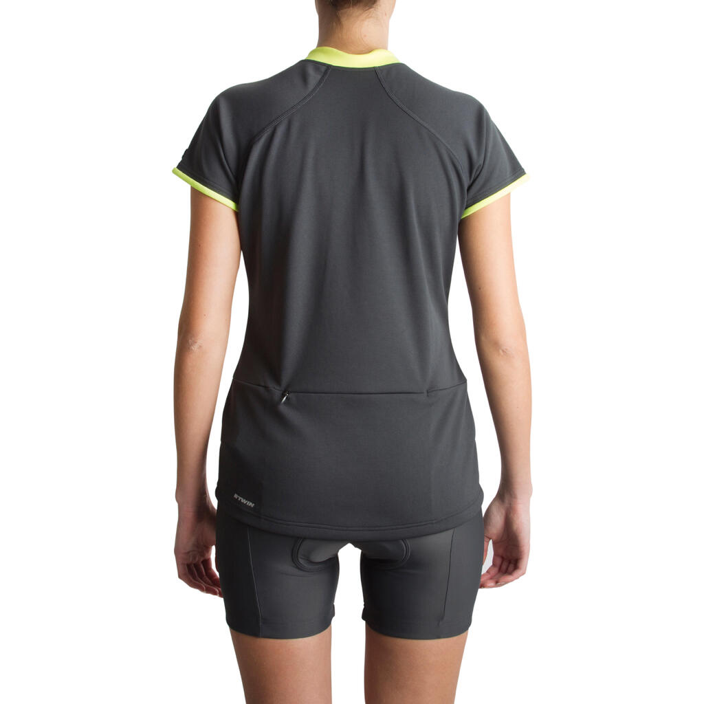 Fahrradtrikot 500 Kurzarm Damen, schwarz/gelb