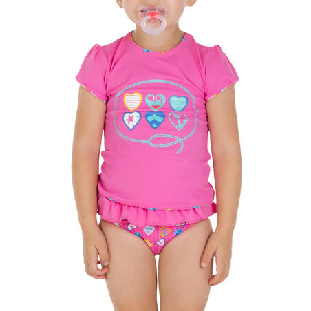 Maillot 2 pièces bébé tankini manches courtes HISEO rose