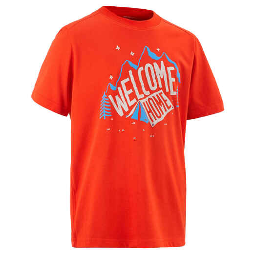 
      Arpenaz 100 Boys' T-Shirt - Red "Welcome" graphics
  